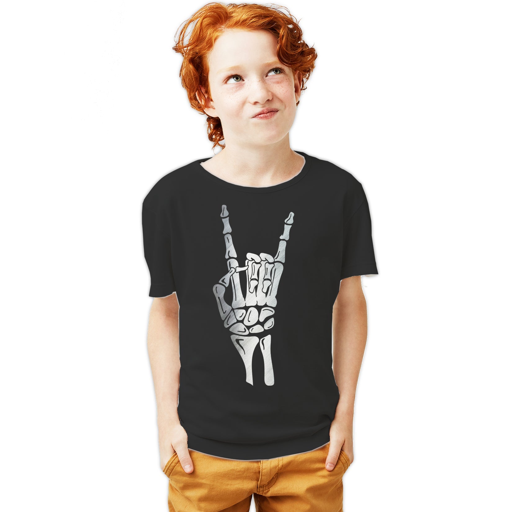 Halloween Day Of The Dead Occult Metal Horns Sign Skeleton Official Youth T-shirt