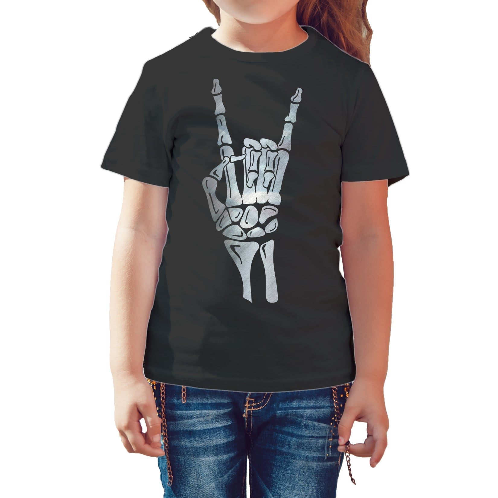 Halloween Day Of The Dead Occult Metal Horns Sign Skeleton Official Kid's T-shirt