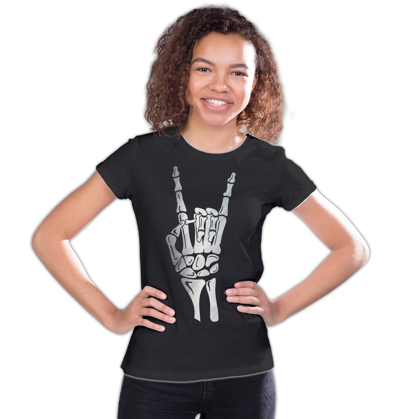 Halloween Day Of The Dead Occult Metal Horns Sign Skeleton Official Youth T-shirt
