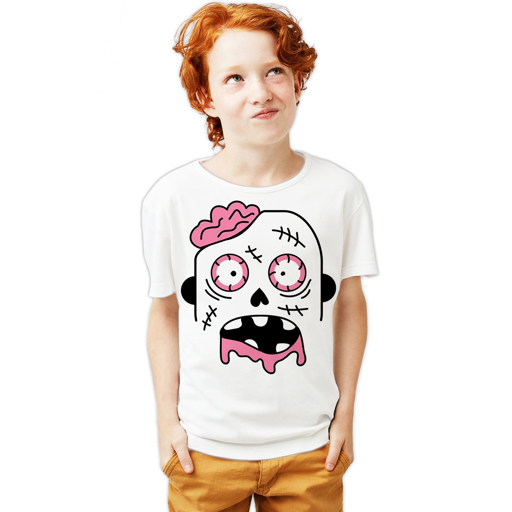 Halloween Horror Cute Zombie Brains Urban Stencil Art Scary Youth T-shirt