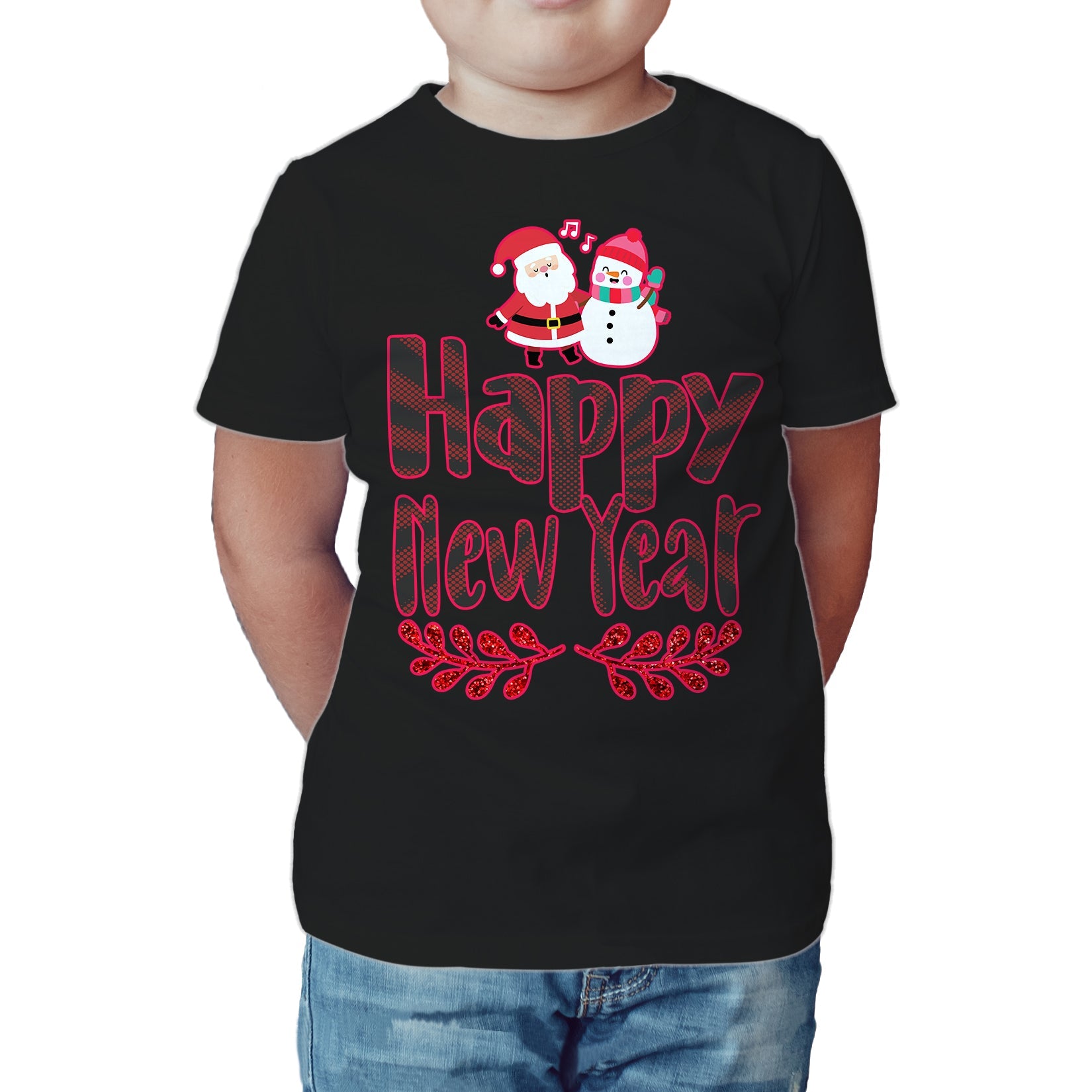 NYE Happy New Year Santa Sparkle Snowman Bling Cute Family Kid's T-Shirt