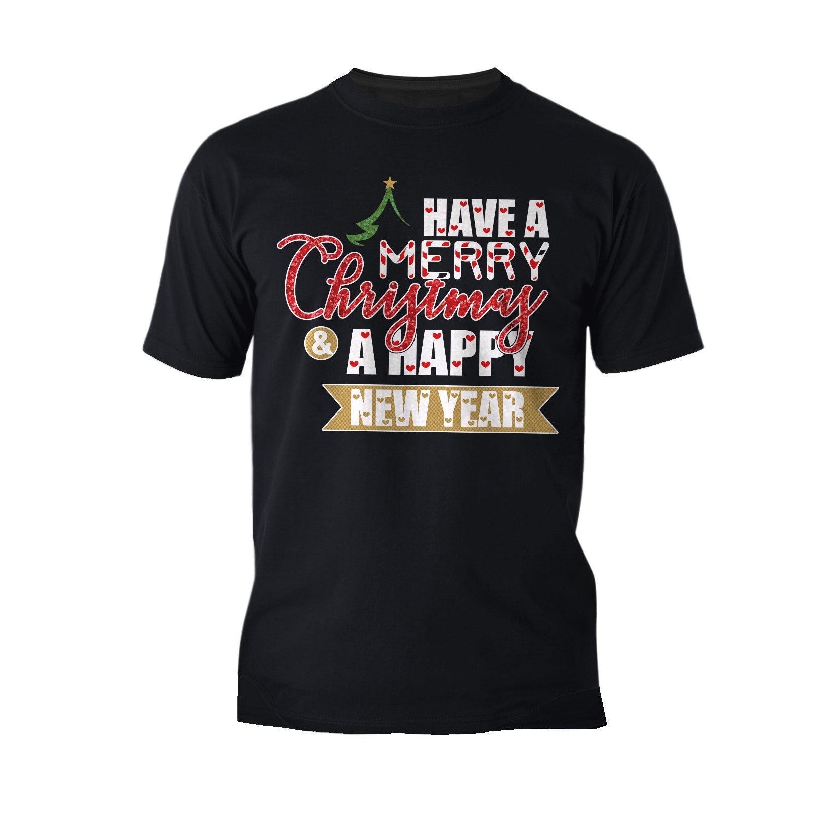 NYE Merry Christmas Happy New Year Hearts Party Xmas Eve Men's T-Shirt