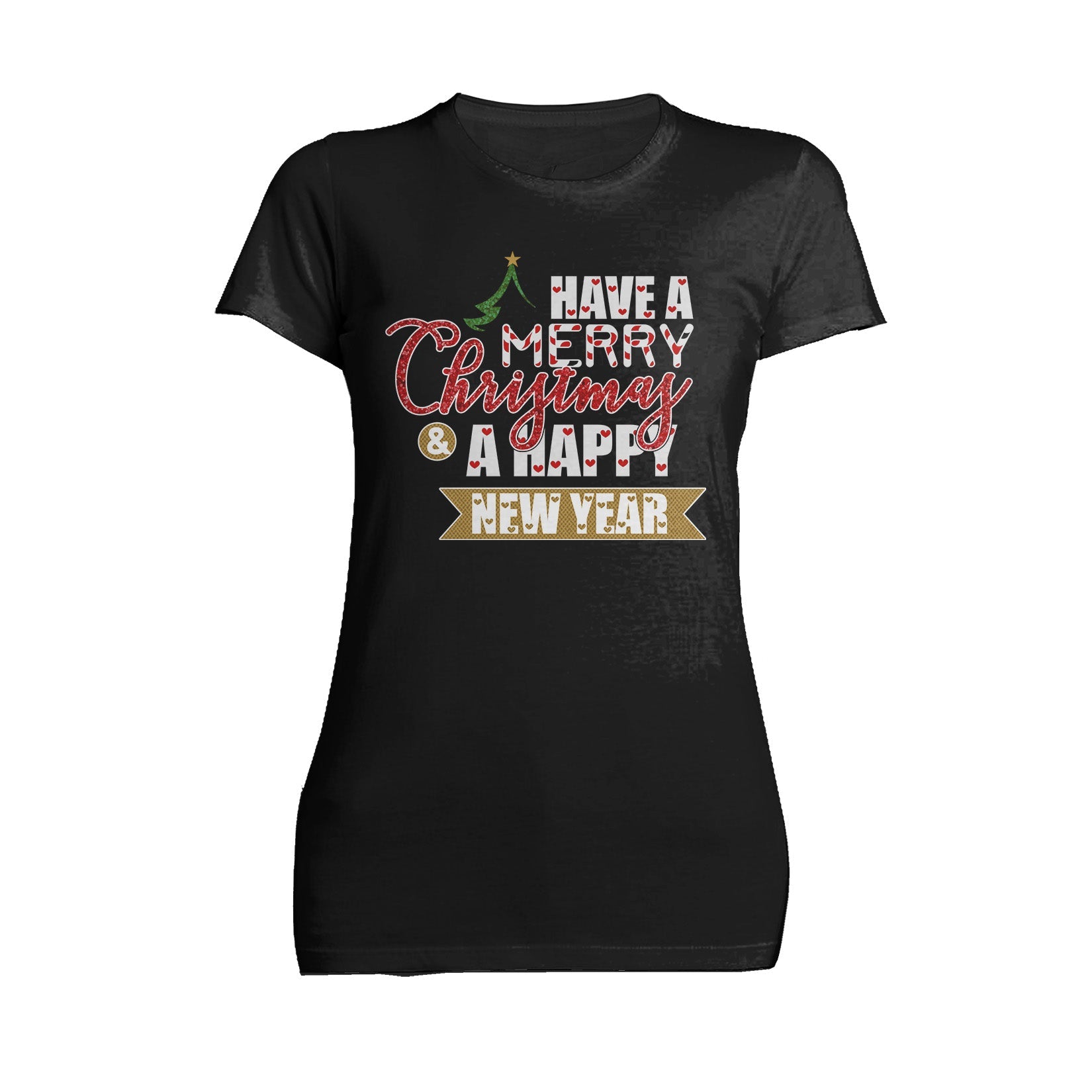 NYE Merry Christmas Happy New Year Hearts Party Xmas Eve Women's T-Shirt