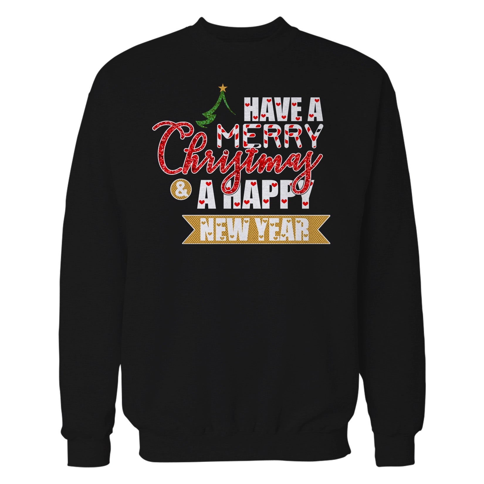 NYE Merry Christmas Happy New Year Hearts Party Xmas Eve Unisex Sweatshirt