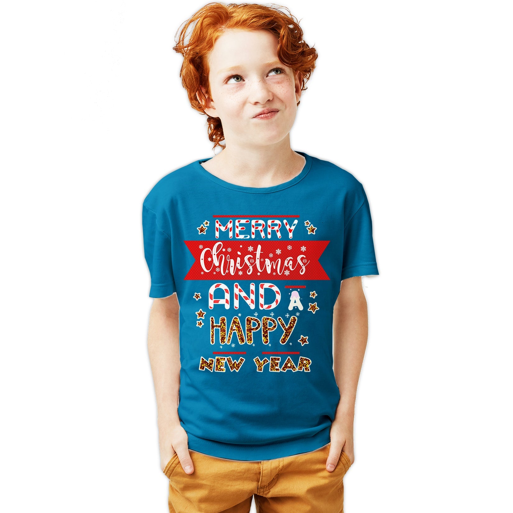 NYE Merry Christmas Stripes Happy New Year Sparkle Party Youth T-Shirt