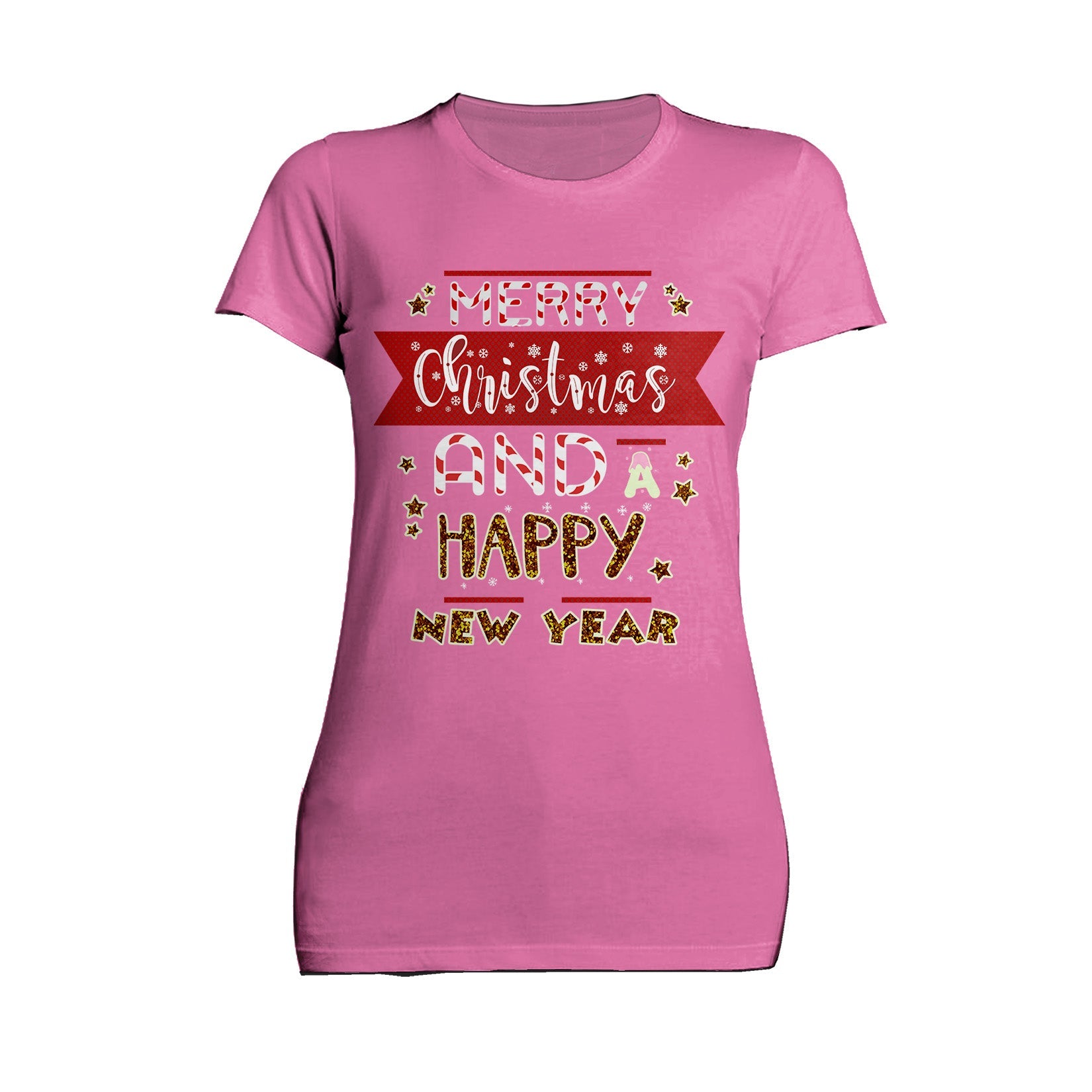 NYE Merry Christmas Stripes Happy New Year Sparkle Party Women's T-Shirt