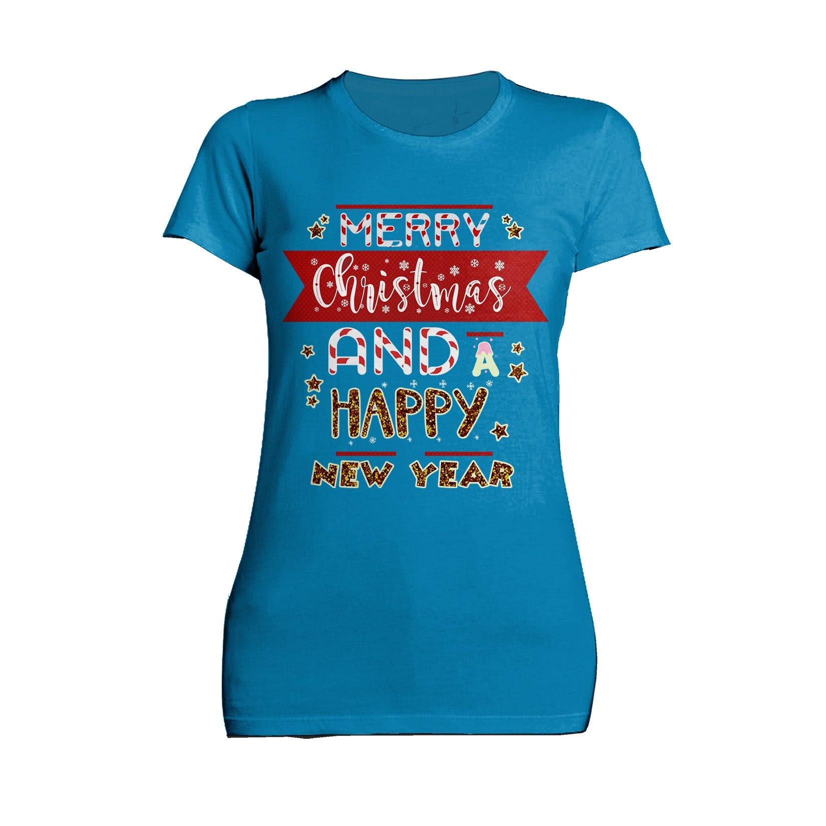 NYE Merry Christmas Stripes Happy New Year Sparkle Party Women's T-Shirt