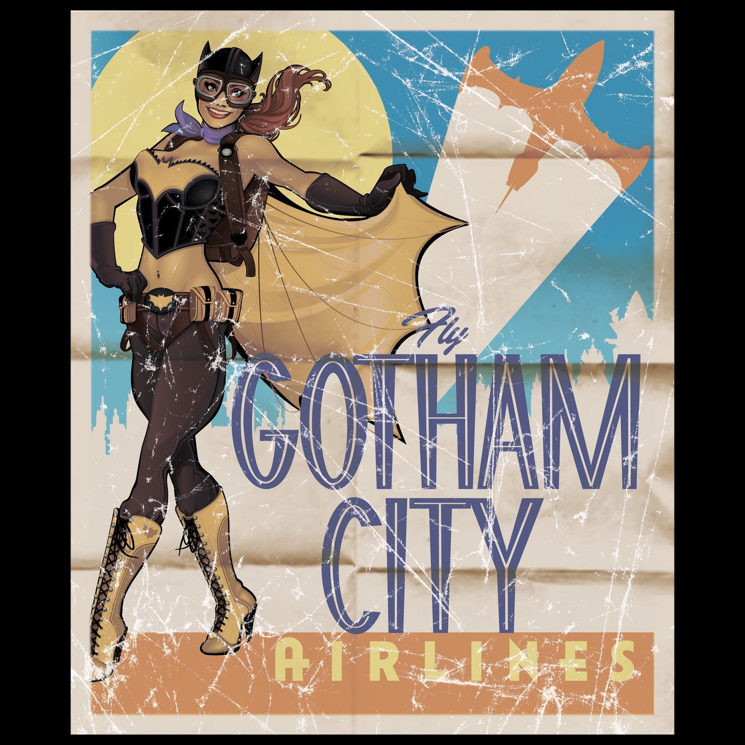 DC Comics Bombshells Batgirl Gotham Airlines Official Women's T-shirt ()