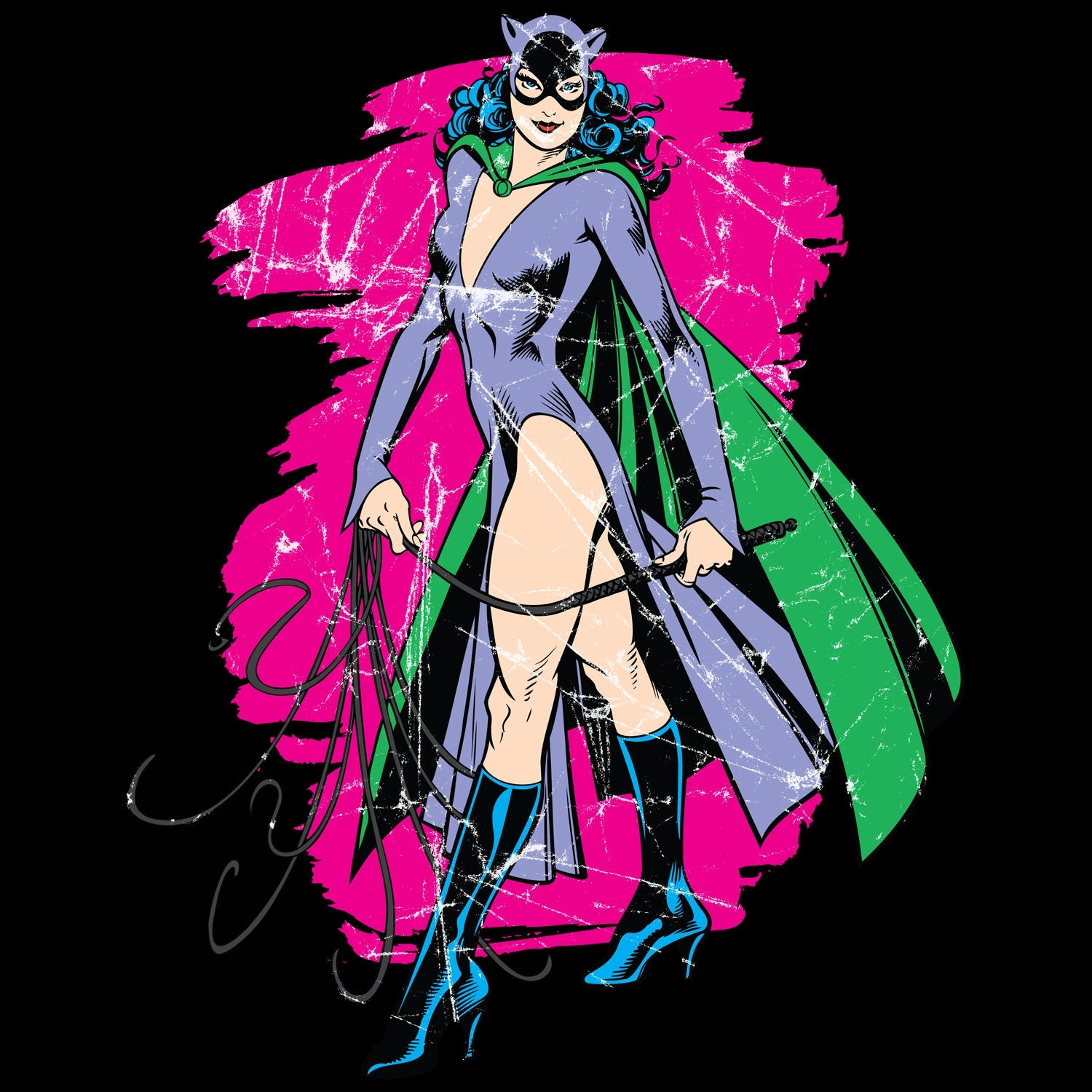DC Comics Retro Catwoman Character Spray Official Women's T-shirt ()