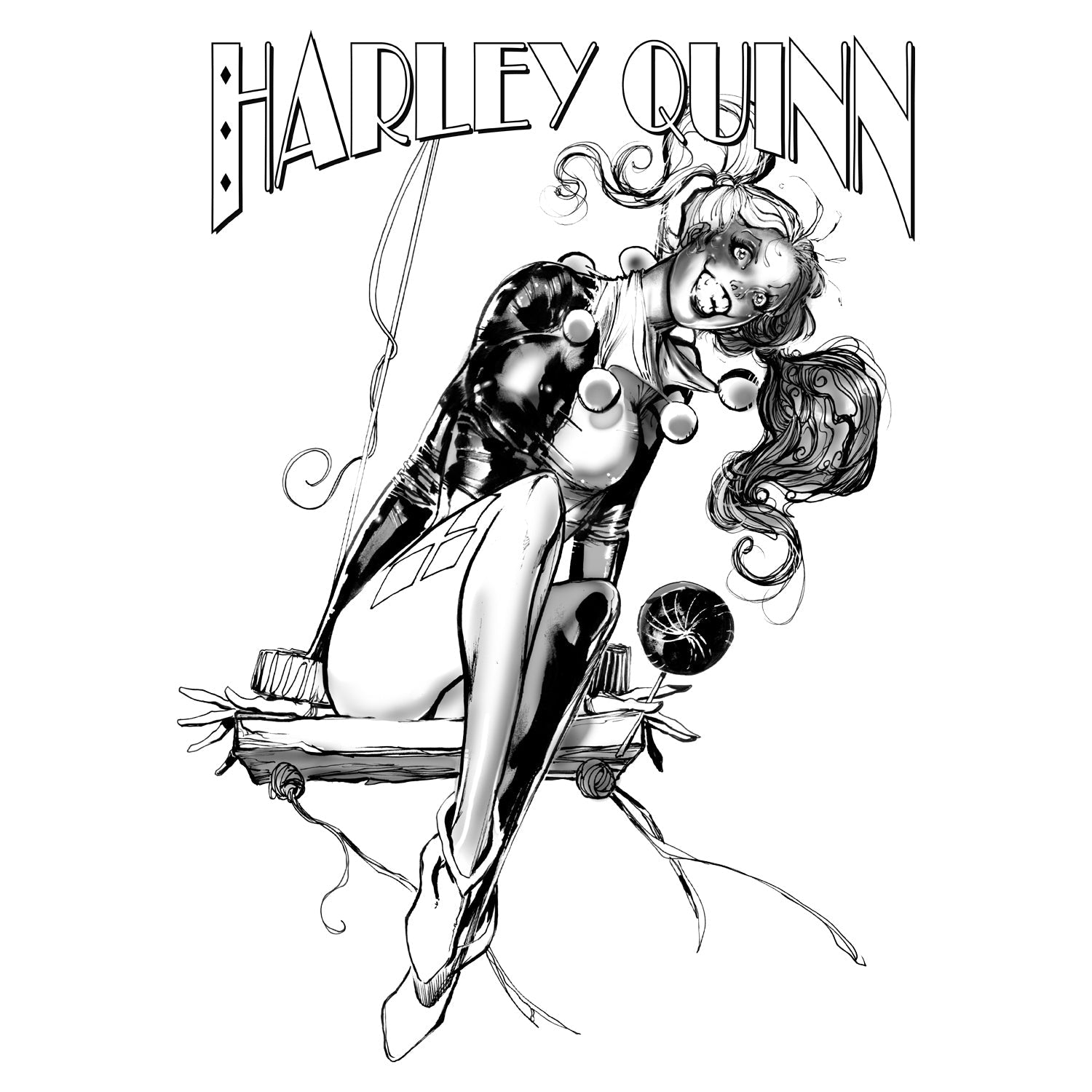 DC Comics Harley Quinn Sketch Swing 01 Official Women's T-Shirt ()