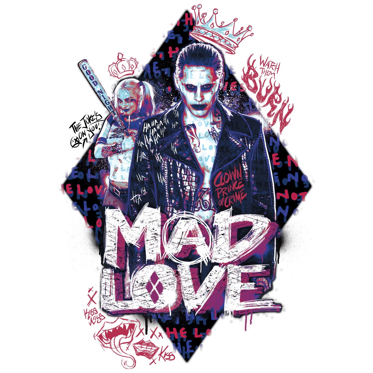 DC Suicide Squad Joker-Harley Quinn Mad Love Official Women's T-shirt ()