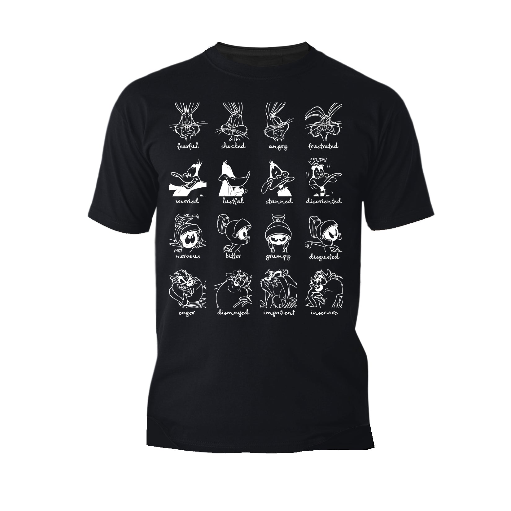 Looney Tunes Sketch Bugs Daffy Marvin Taz Emotions Official Men's T-shirt