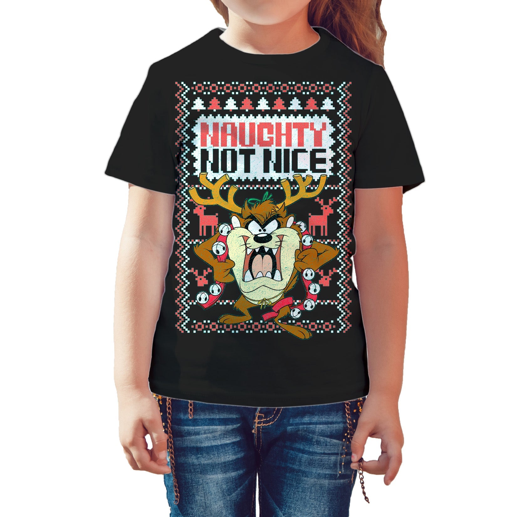 Looney Tunes Tasmanian Devil Xmas Naughty Official Kid's T-Shirt