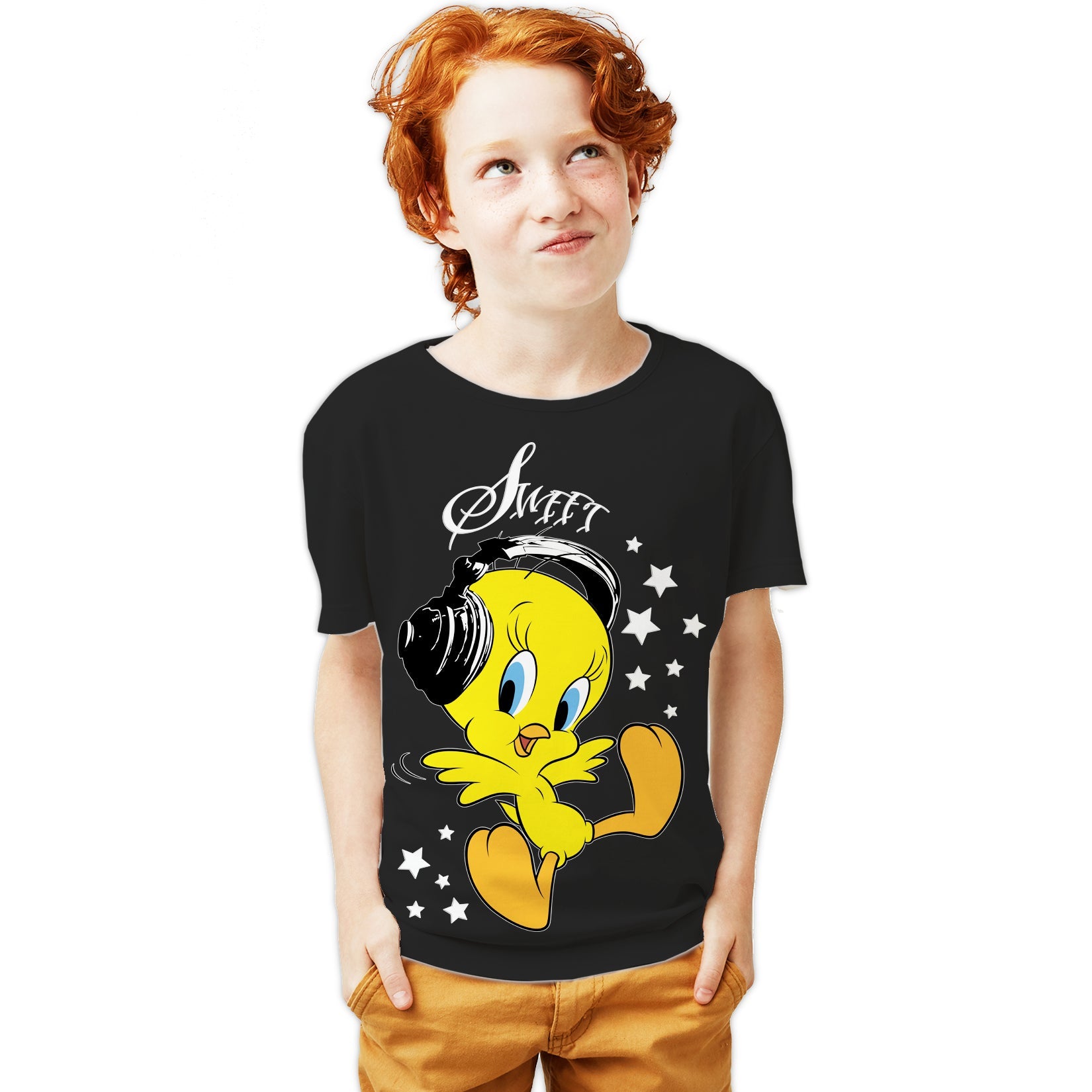 Looney Tunes Tweety Headphones Official Youth T-Shirt
