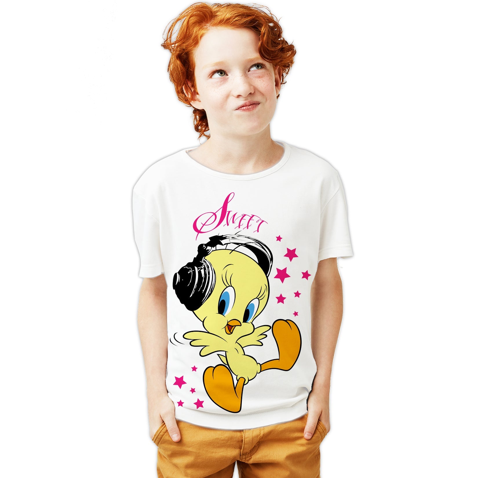Looney Tunes Tweety Headphones Official Youth T-Shirt