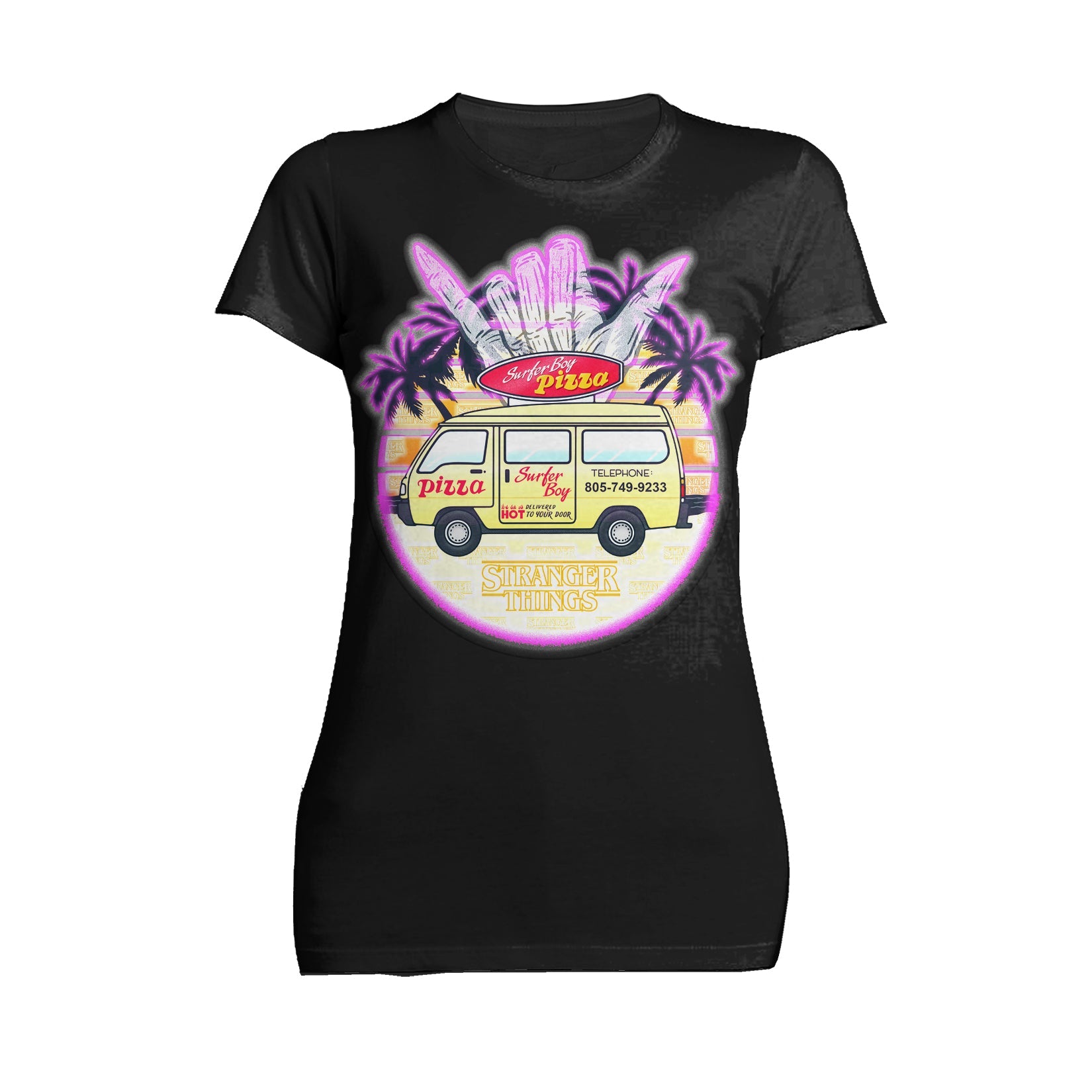 Stranger Things Argyle Splash Surf Pizza Official Women's T-Shirt
