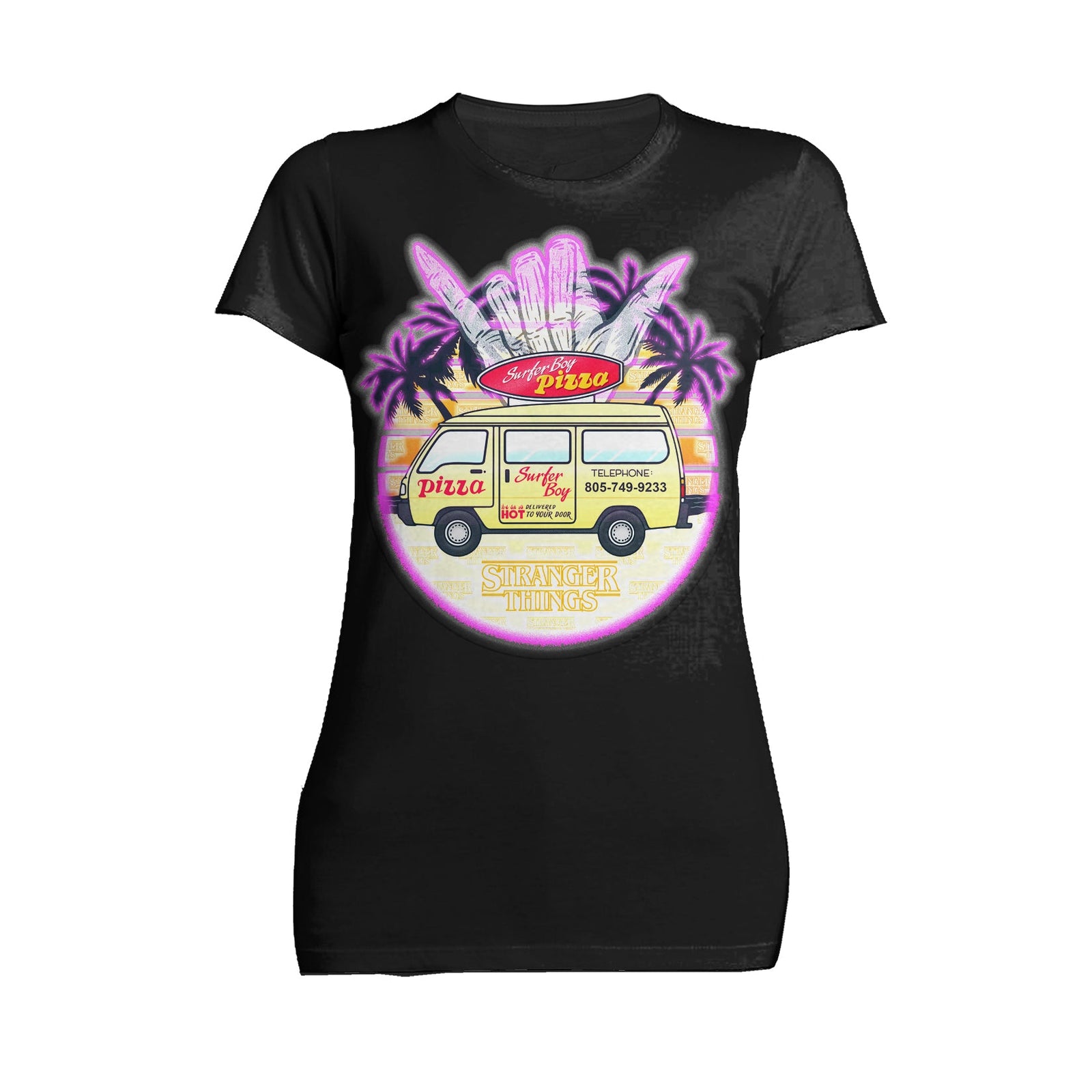 Stranger Things Argyle Splash Surf Pizza Official Women's T-Shirt