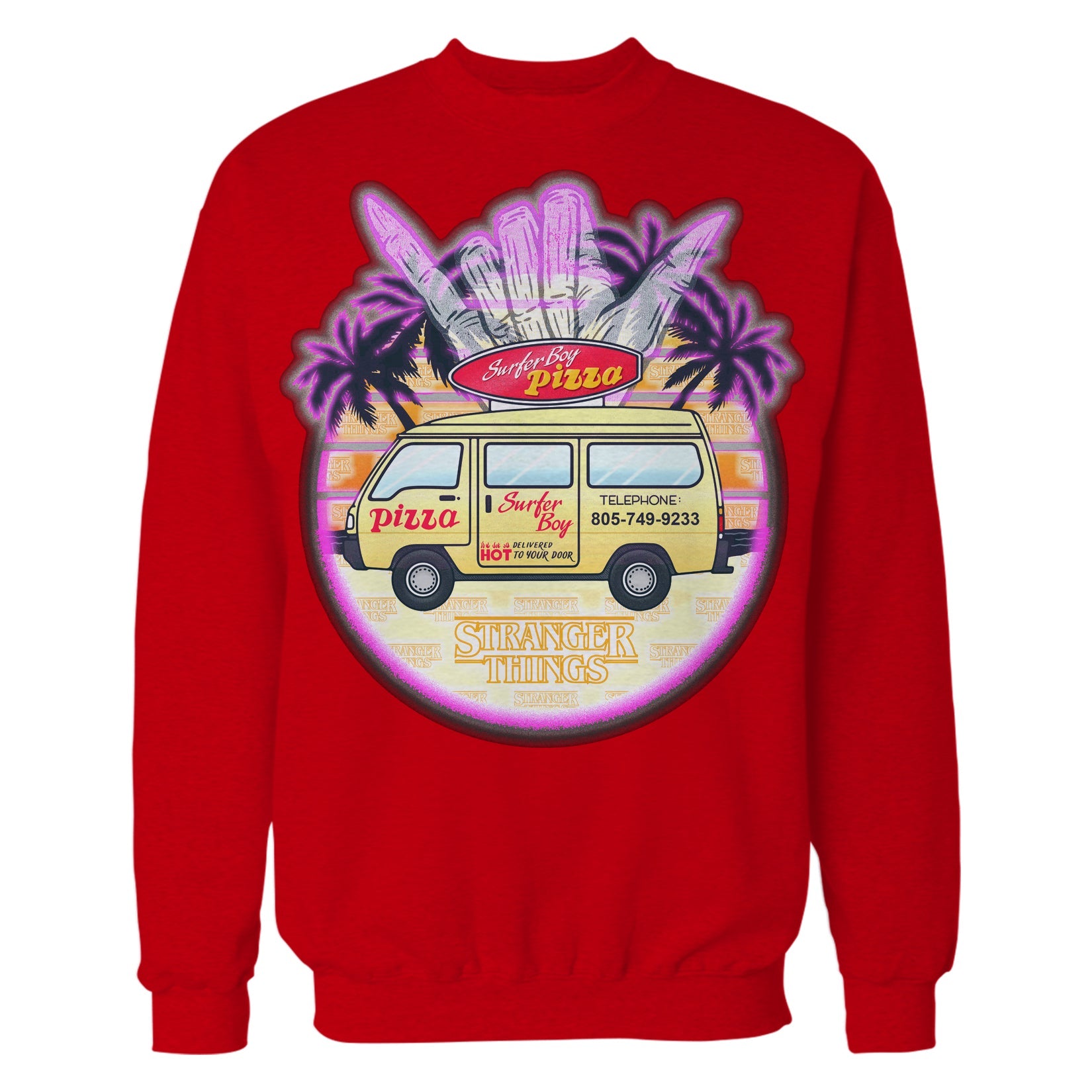 Stranger Things Argyle Splash Surf Pizza Sweatshirt