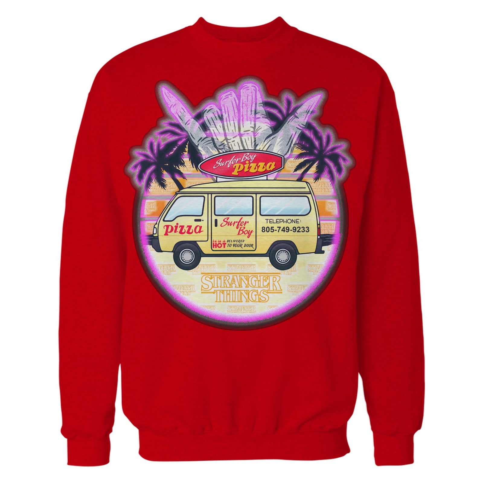 Stranger Things Argyle Splash Surf Pizza Sweatshirt