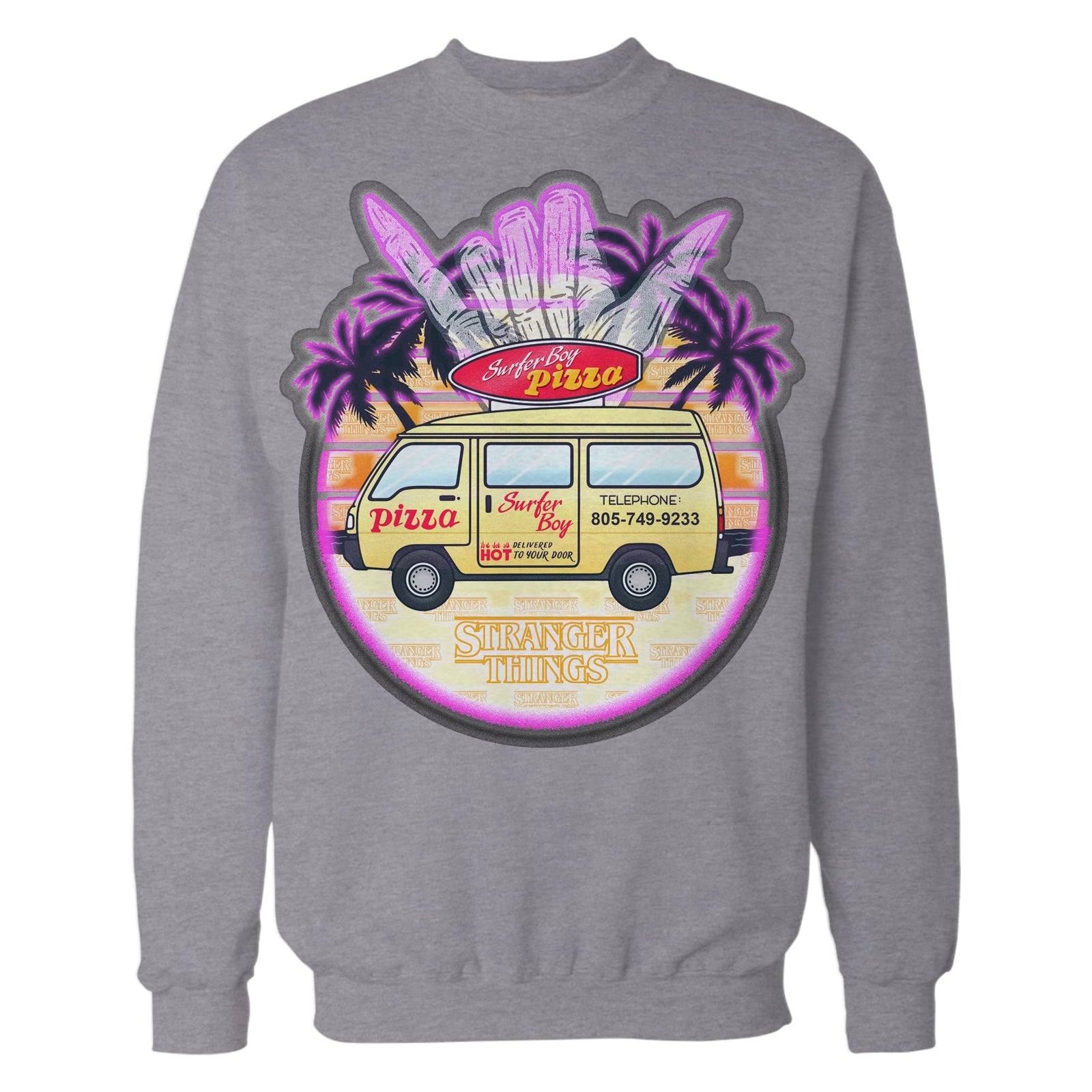 Stranger Things Argyle Splash Surf Pizza Sweatshirt