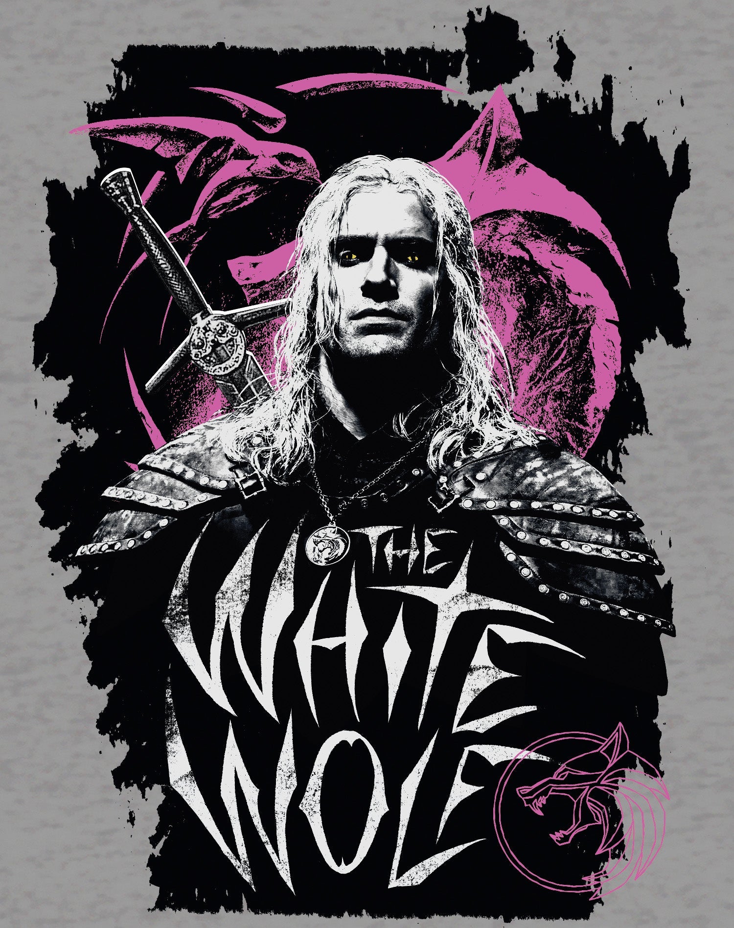 The Witcher Geralt Splash White Wolf Official Men's T-Shirt