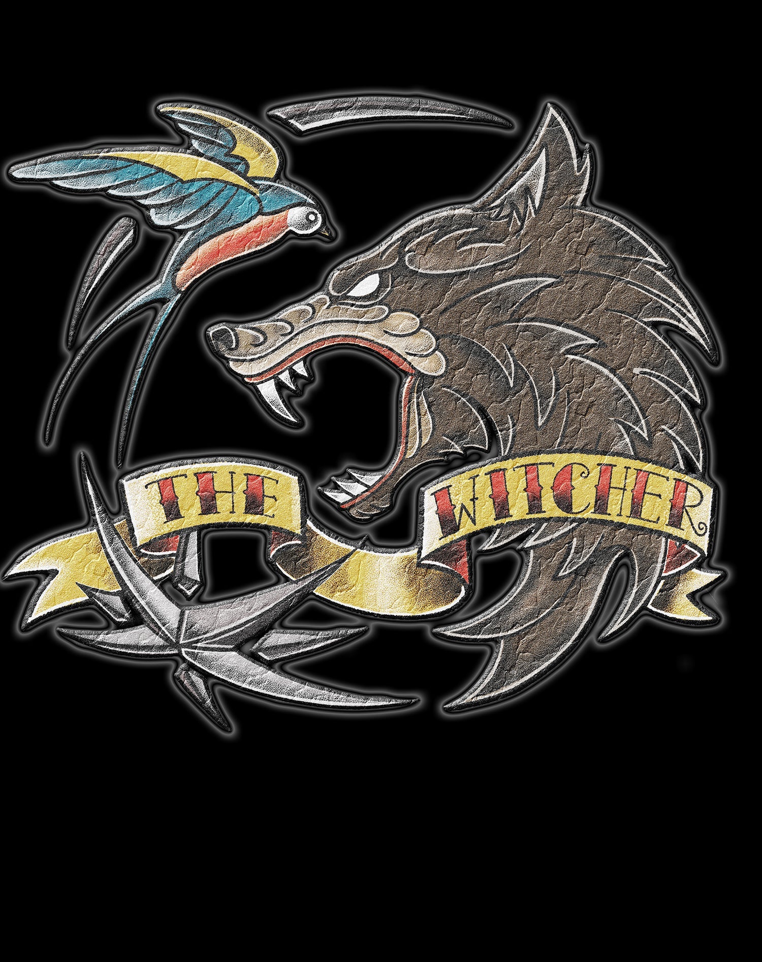 The Witcher Logo Tattoo Wolf Official Men's T-Shirt