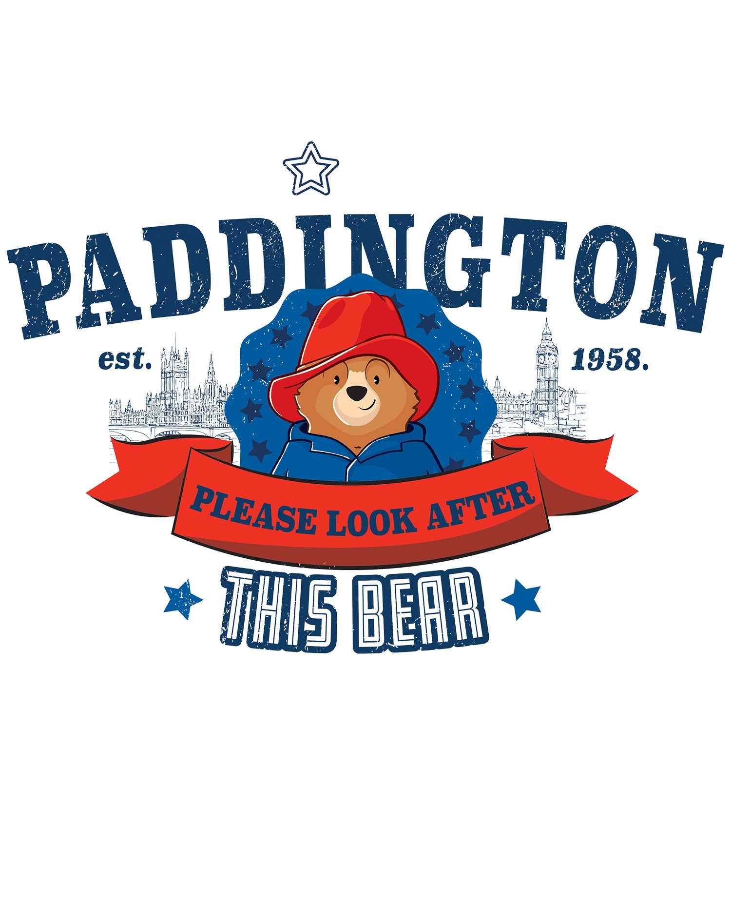 Paddington Bear Collegiate London Please Look Light Official Men's T-Shirt