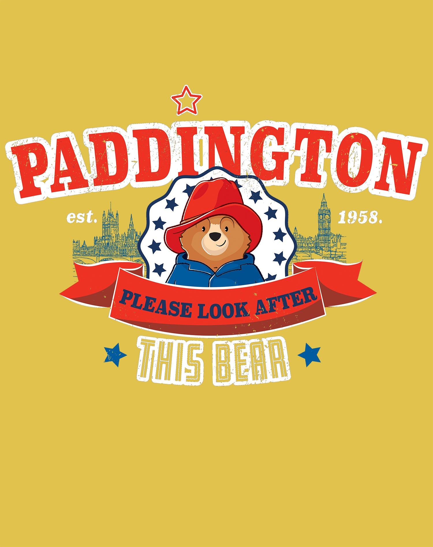 Paddington Bear Collegiate London Please Look Saturated Official Youth T-Shirt