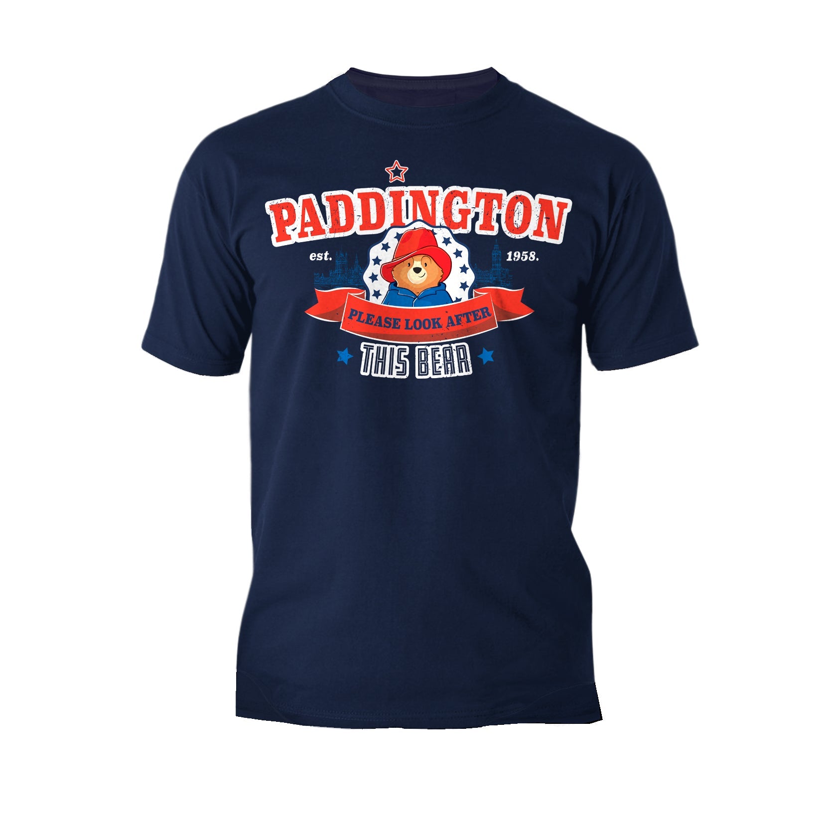 Paddington Bear Collegiate London Please Look Saturated Official Men's T-Shirt