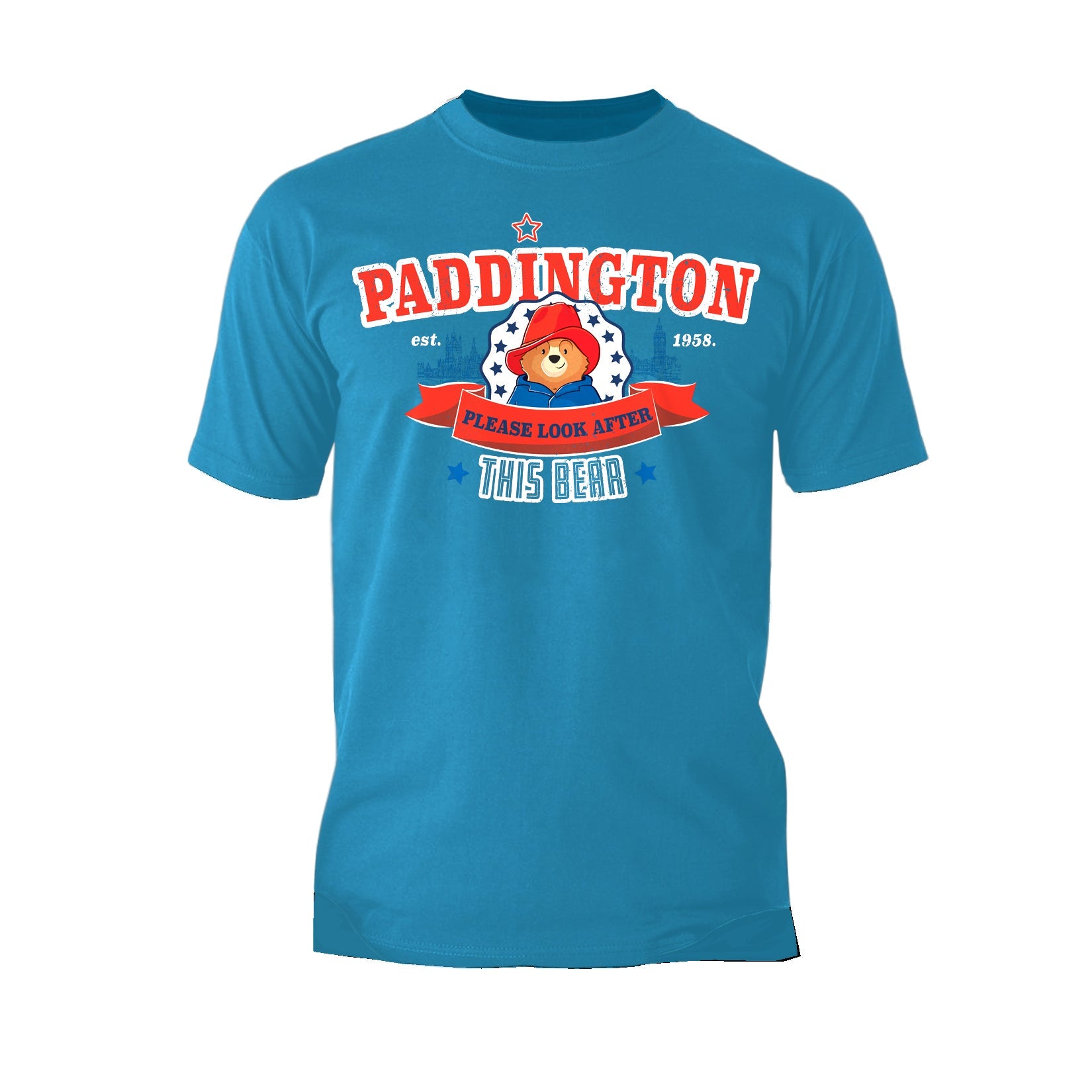 Paddington Bear Collegiate London Please Look Saturated Official Men's T-Shirt