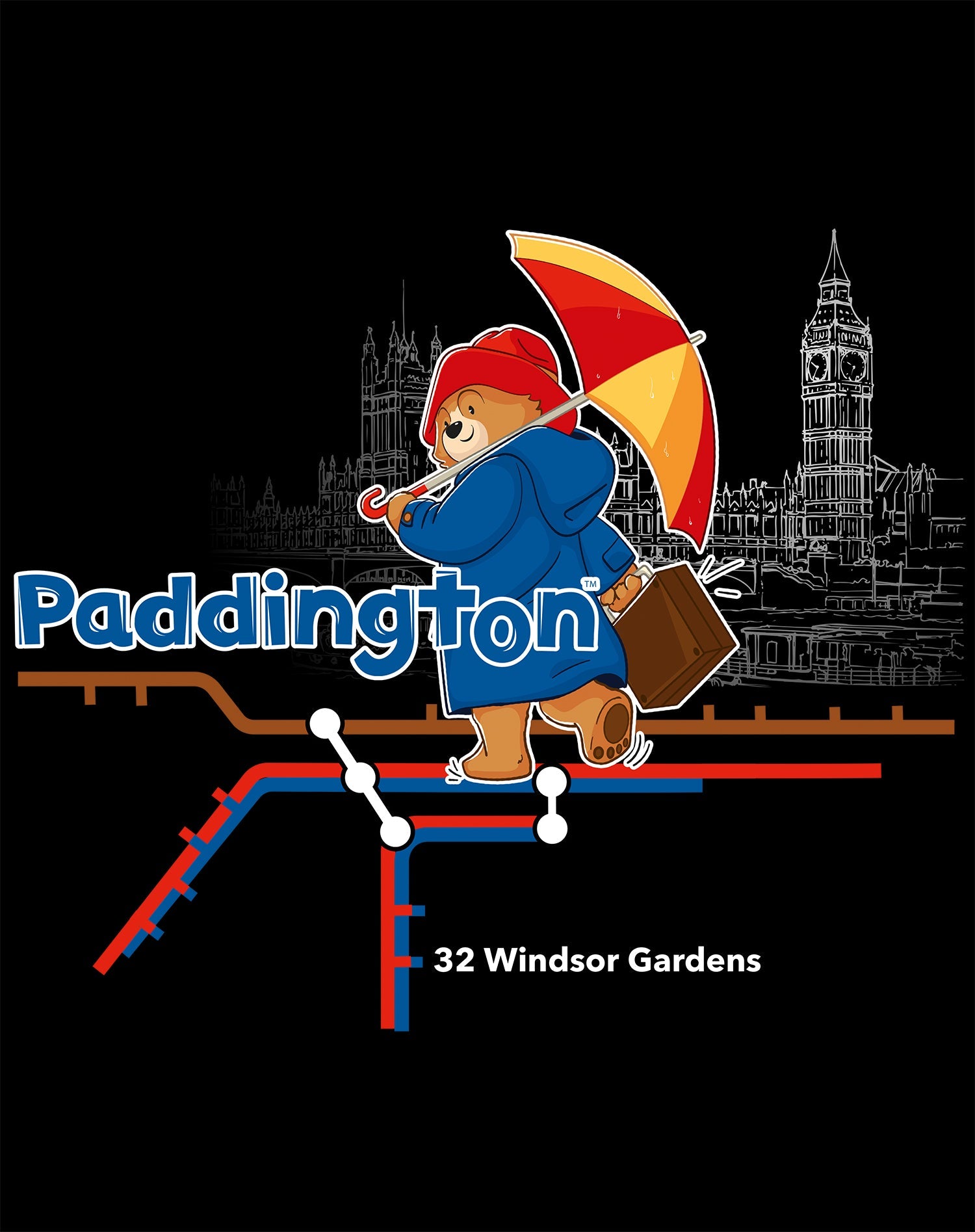 Paddington Bear Collegiate London Tube Map Women's T-Shirt
