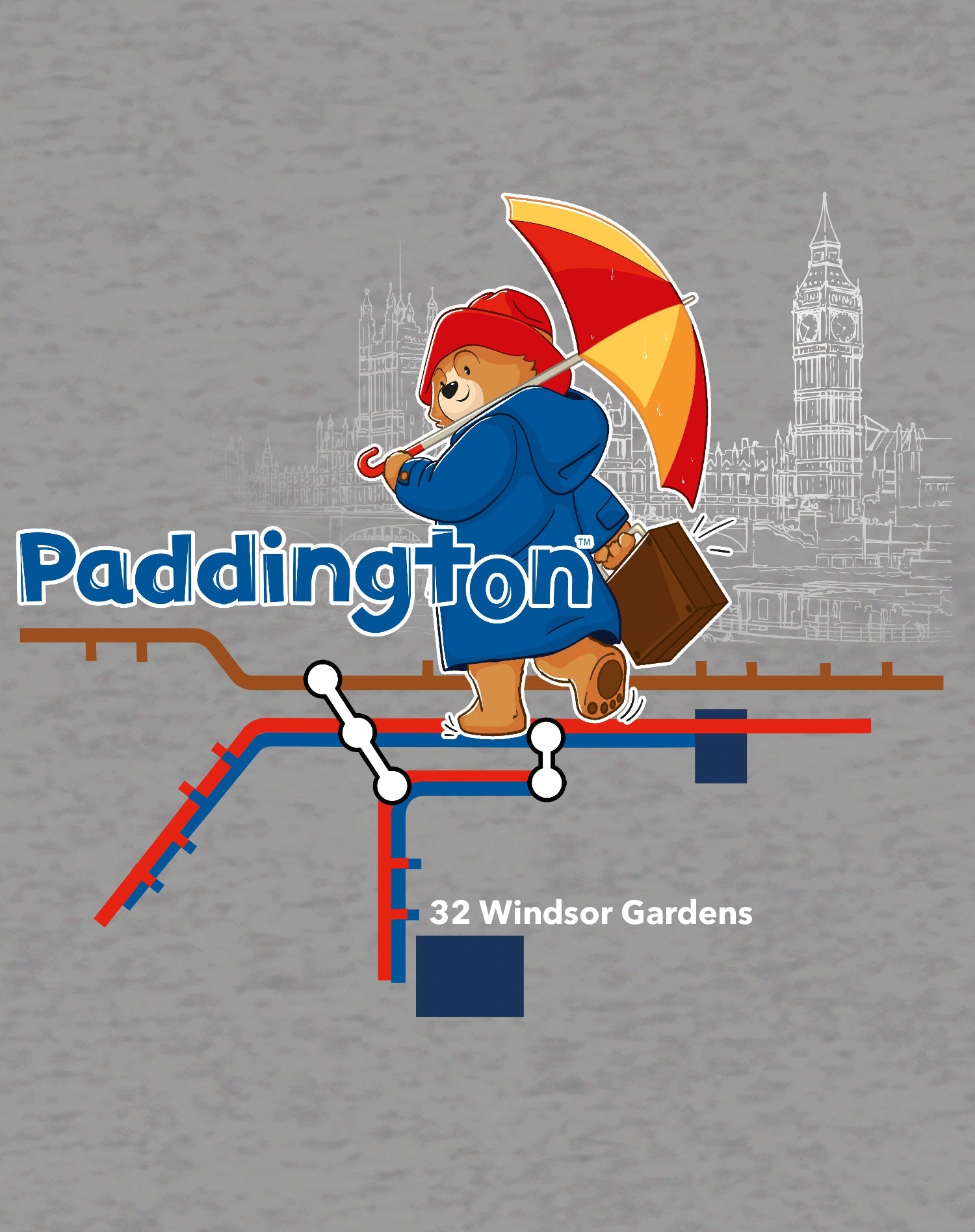 Paddington Bear Collegiate London Tube Map Official Men's T-Shirt