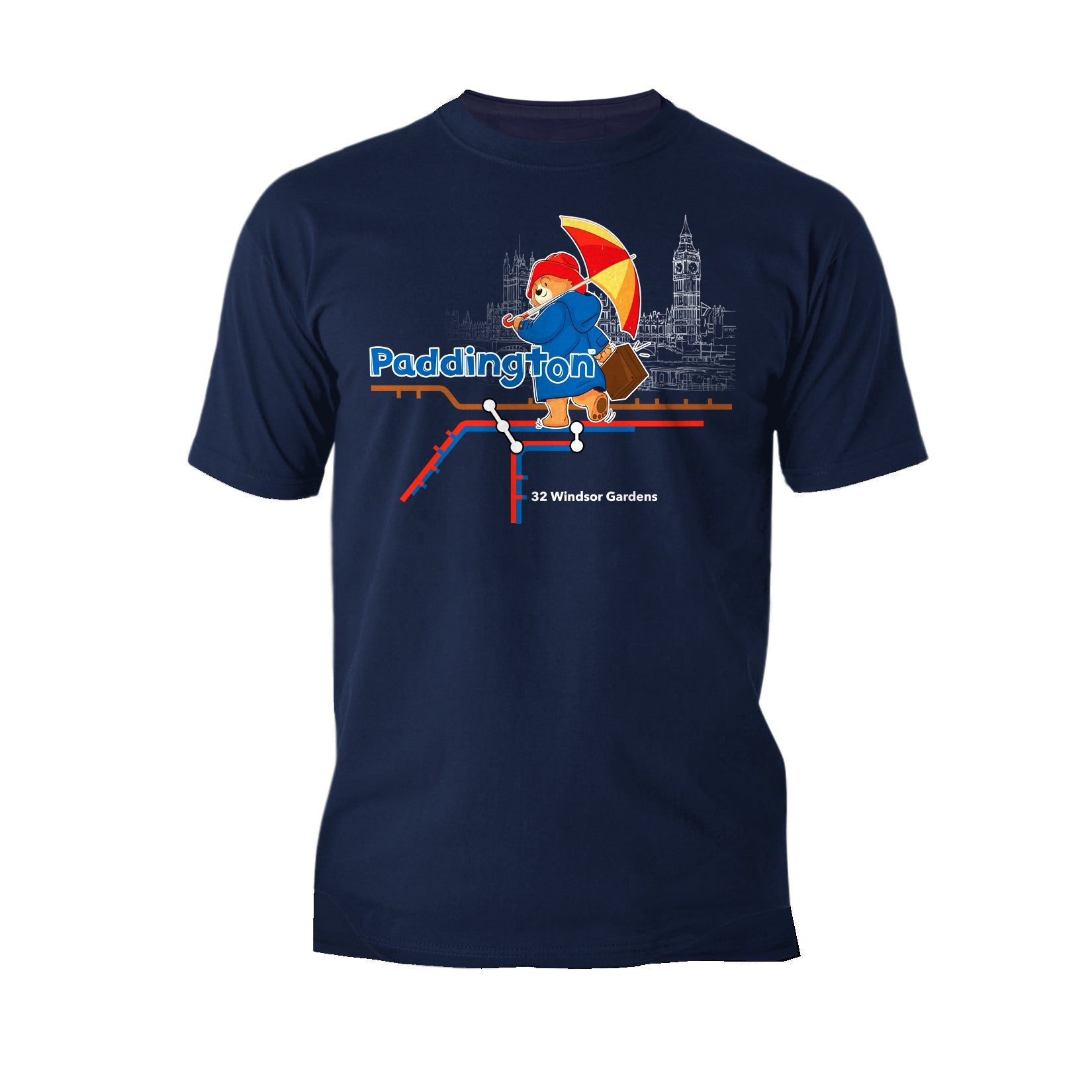 Paddington Bear Collegiate London Tube Map Official Men's T-Shirt