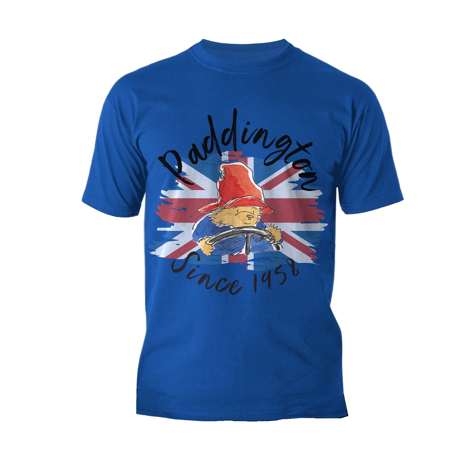 Paddington Bear Union Jack Driving Official Men's T-Shirt (Royal )