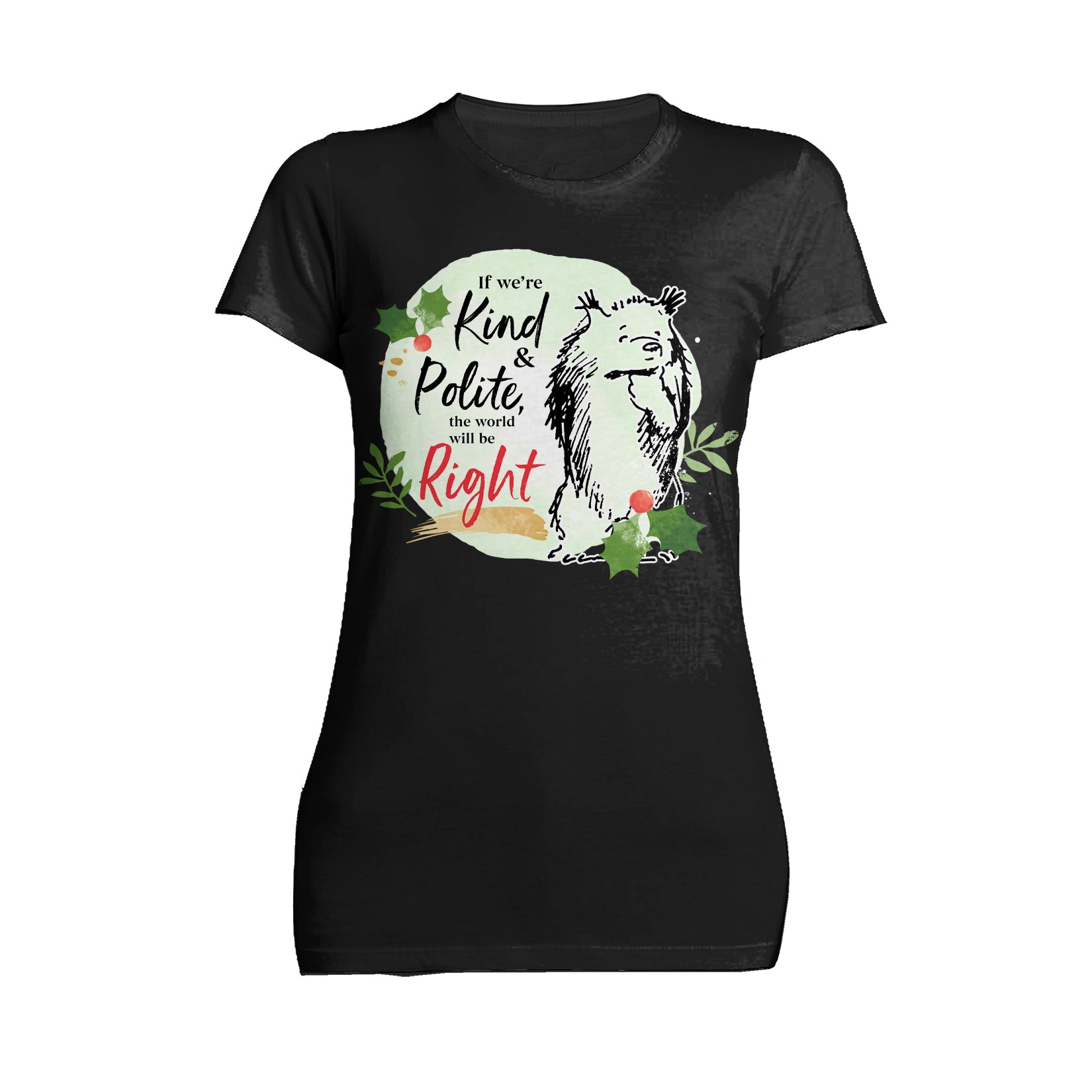 Paddington Bear Xmas Badge Polite Holly Mistletoe Christmas Women's T-Shirt