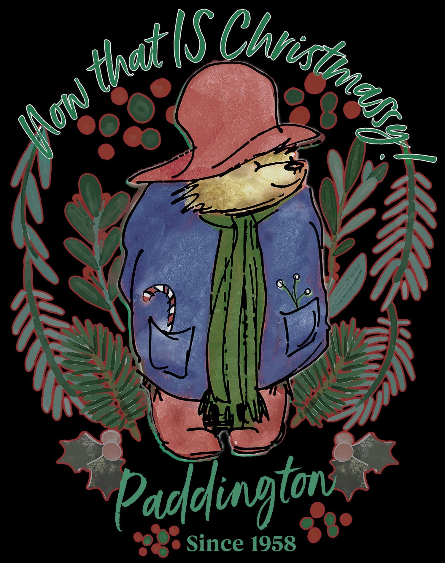 Paddington Bear Xmas Christmassy Holly Mistletoe Christmas Sweatshirt