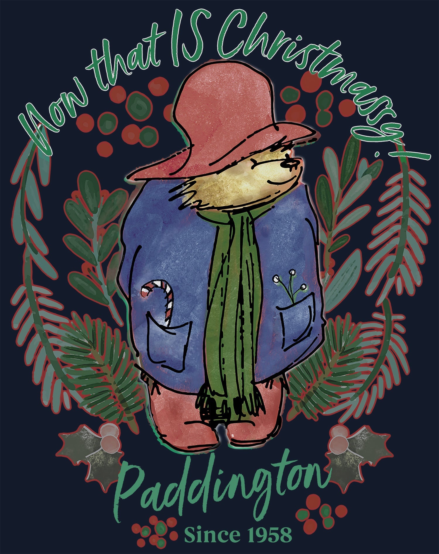 Paddington Bear Xmas Christmassy Holly Mistletoe Christmas Men's T-Shirt