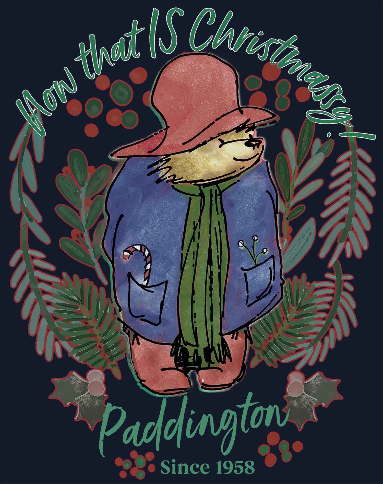 Paddington Bear Xmas Christmassy Holly Mistletoe Christmas Women's T-Shirt