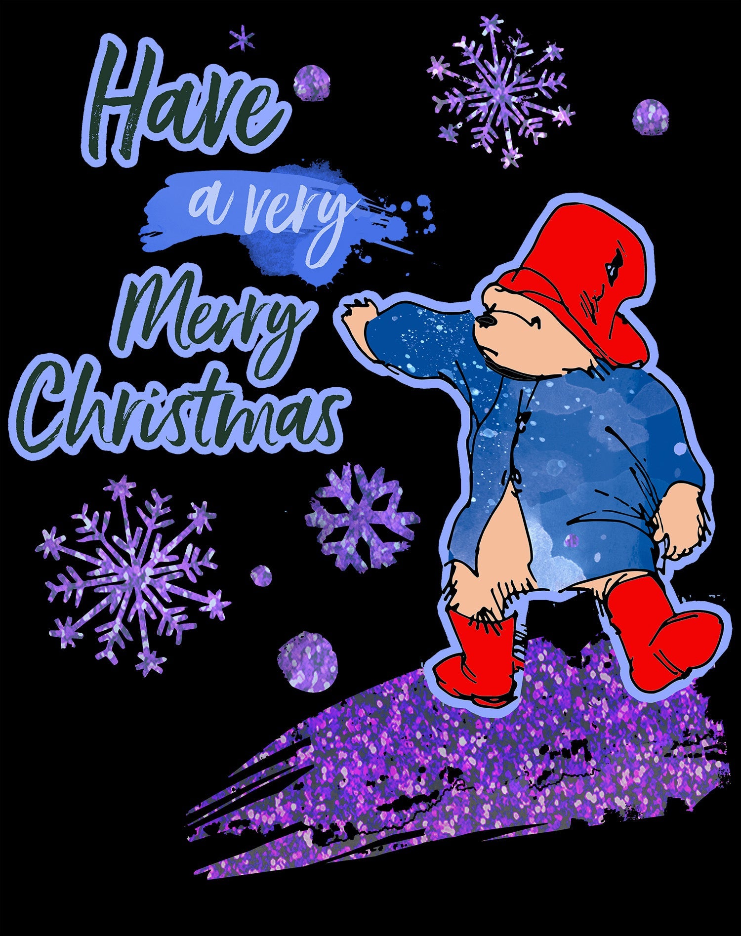 Paddington Bear Xmas Splash Love Christmas Snowflake Bling Sweatshirt