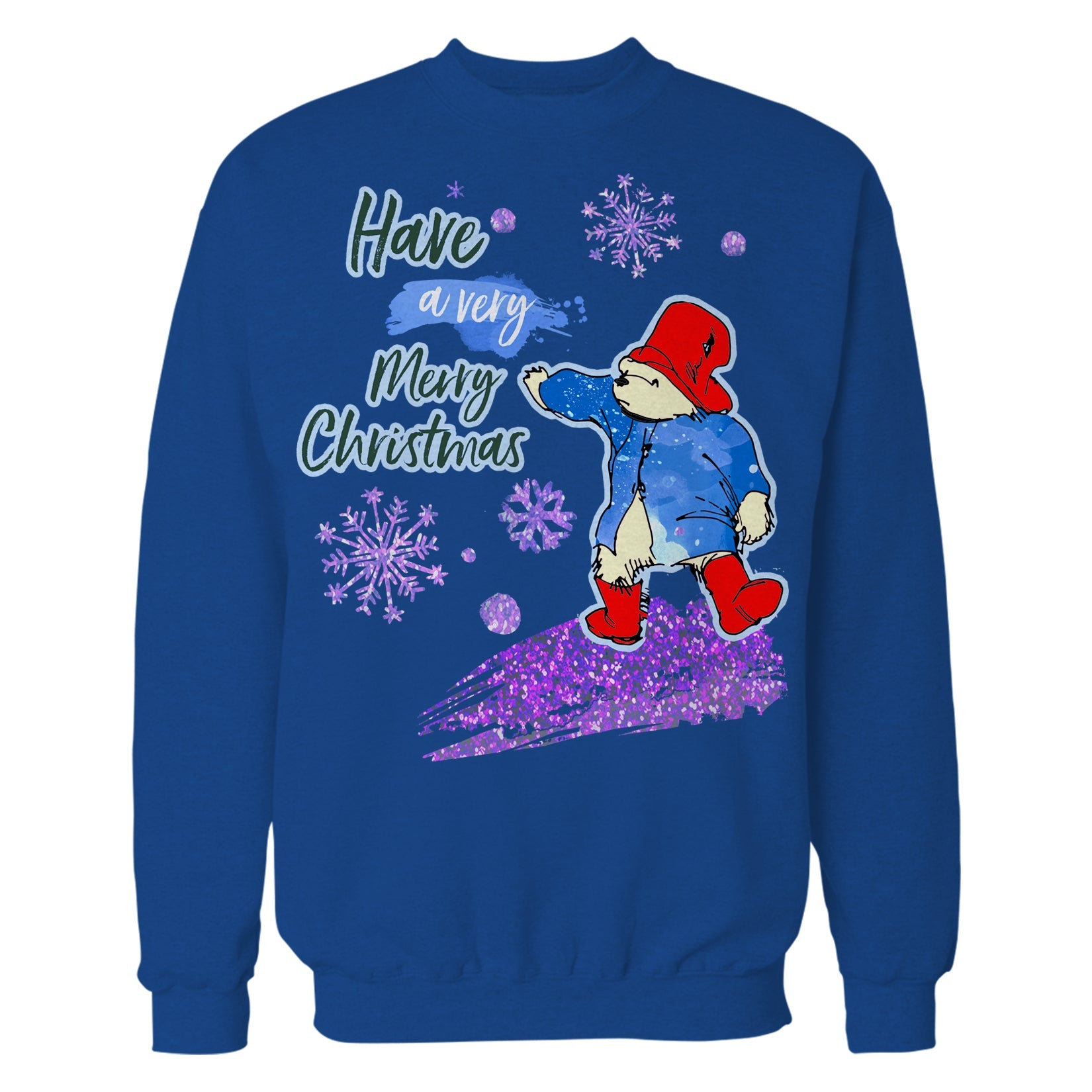 Paddington Bear Xmas Splash Love Christmas Snowflake Bling Sweatshirt