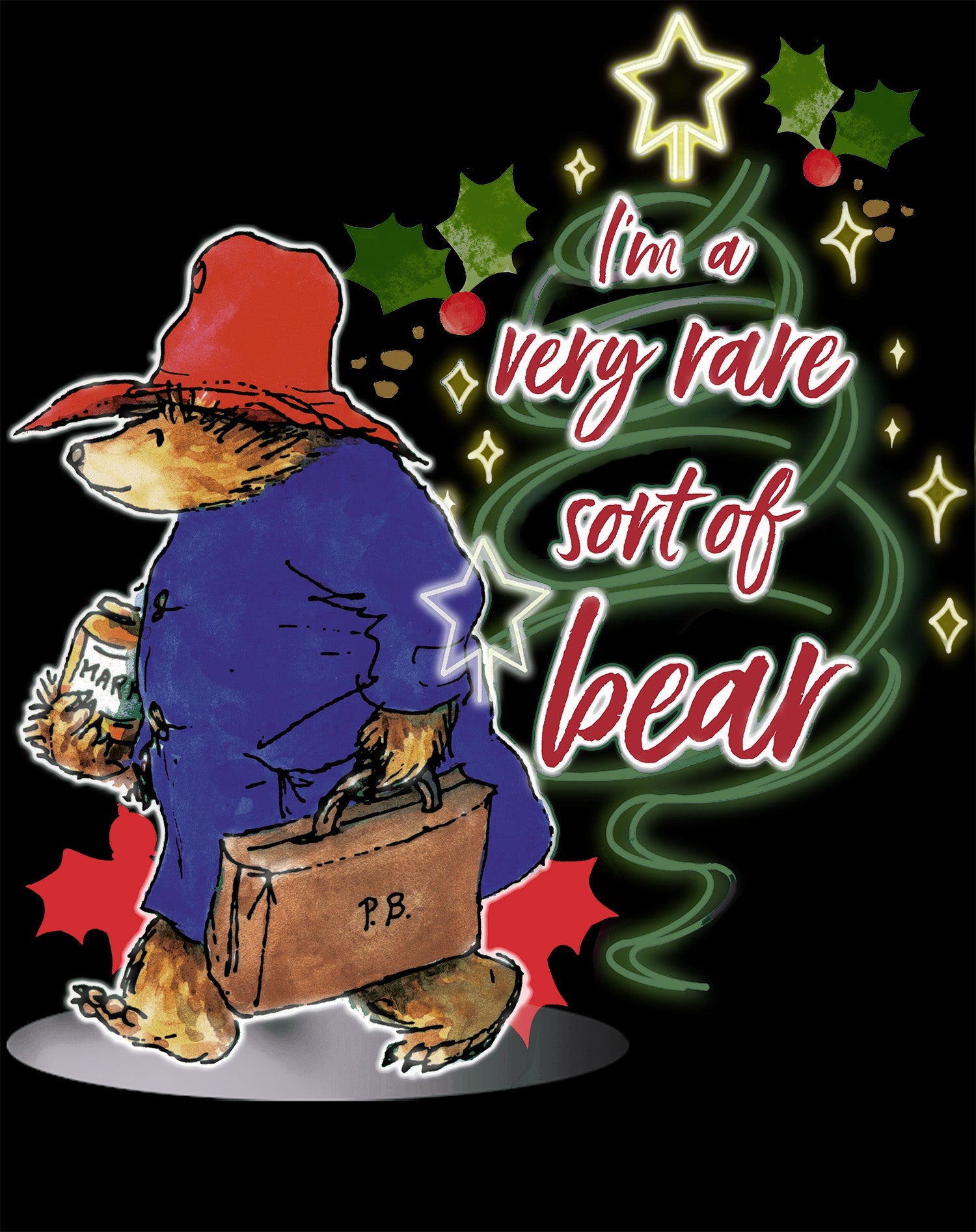 Paddington Bear Xmas Tree Rare Lights Beary Love Christmas Men's T-Shirt