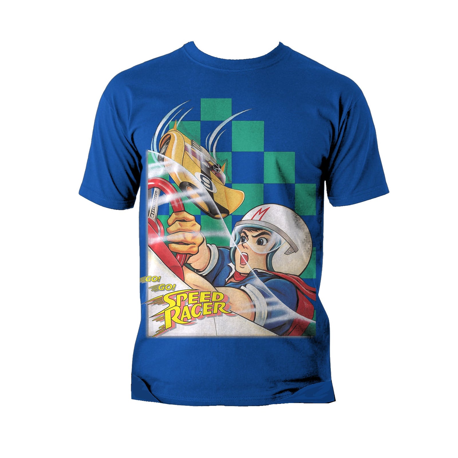 Speed Racer Checkered Green Official Men's T-shirt (Blue)