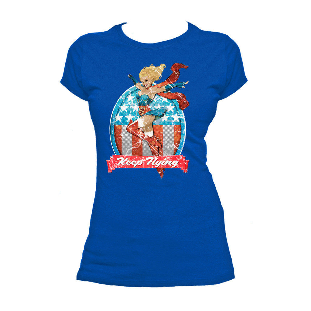 DC Comics Bombshells Supergirl Badge Keep Flying Official Women's T-shirt ()