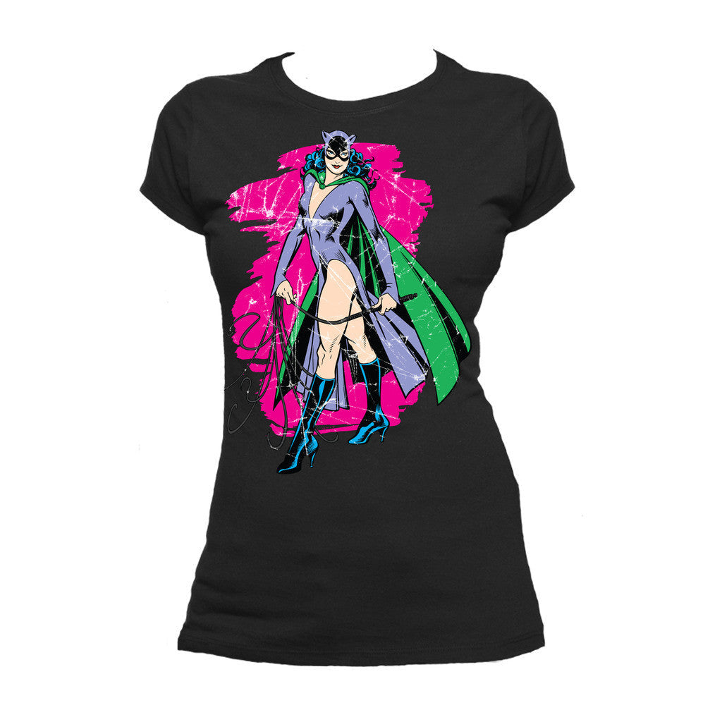 DC Comics Retro Catwoman Character Spray Official Women's T-shirt ()
