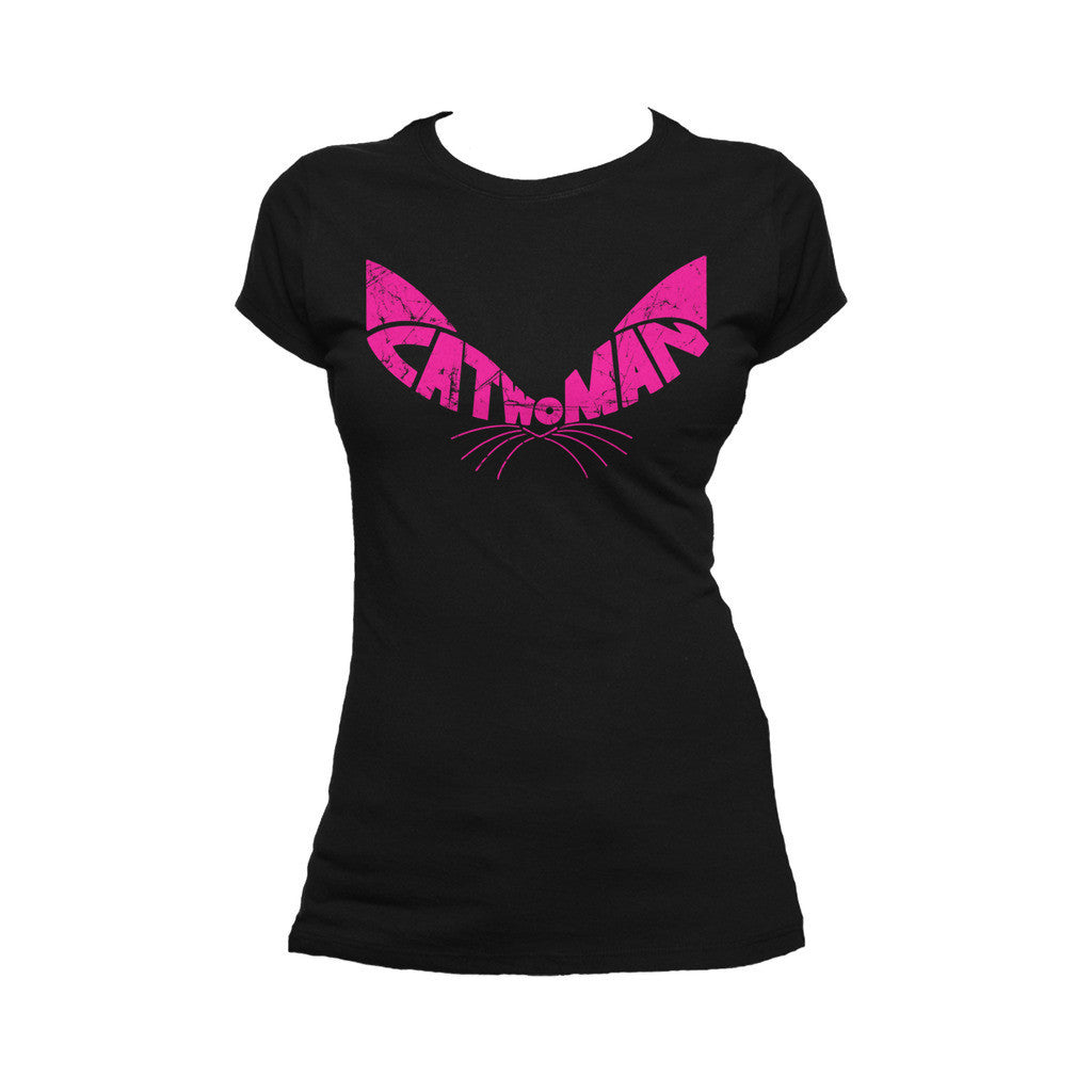 DC Comics Retro Catwoman Logo Ears Distressed Official Women's T-shirt ()