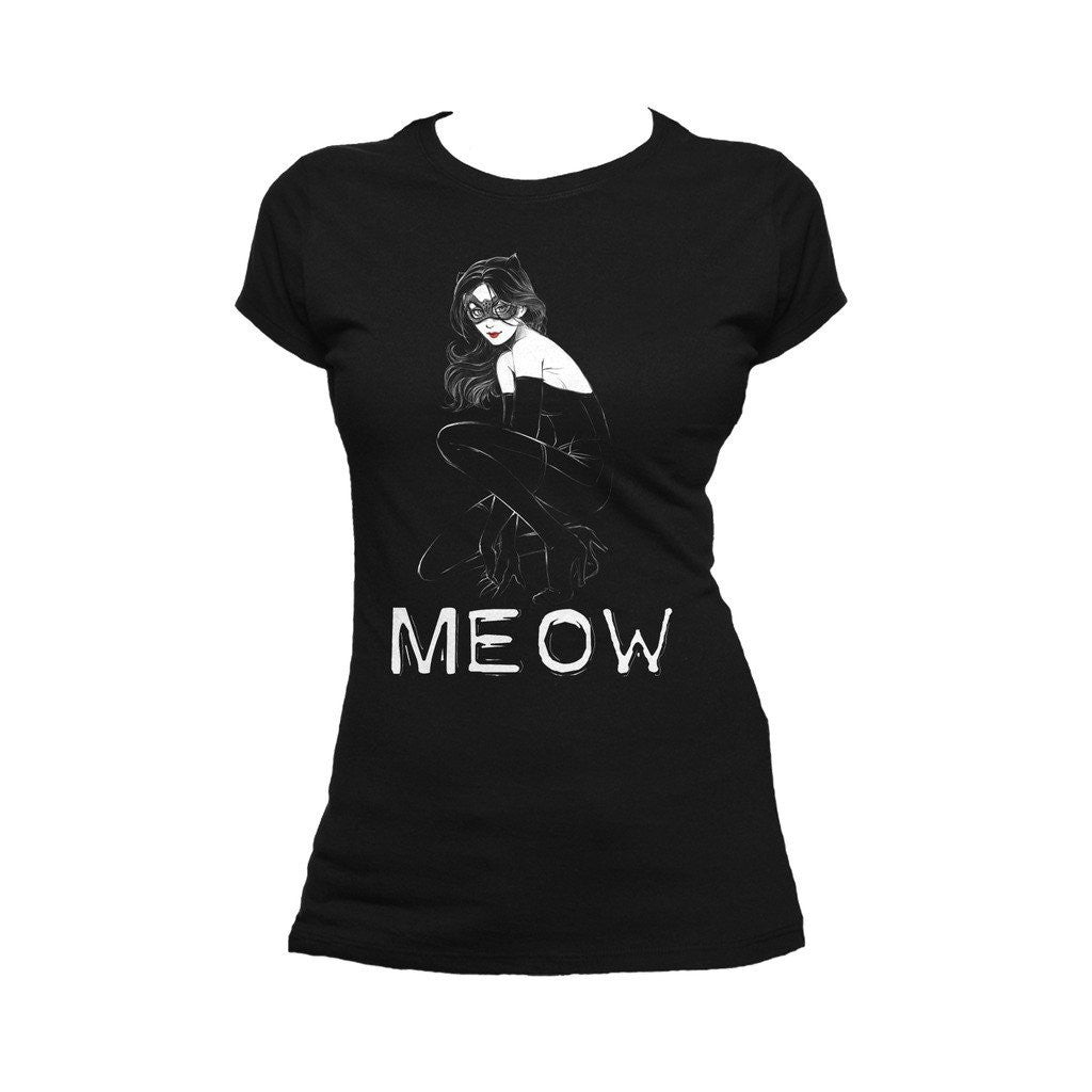 DC Comics Catwoman Text Meow 01 Official Women's T-Shirt ()