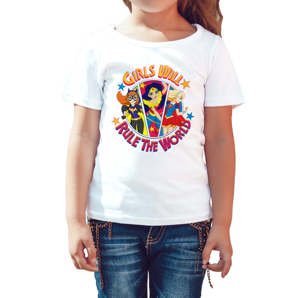 DC Super Hero Girls Batgirl Wonder Woman Supergirl Rule The World Profile Official Kids T-Shirt ()