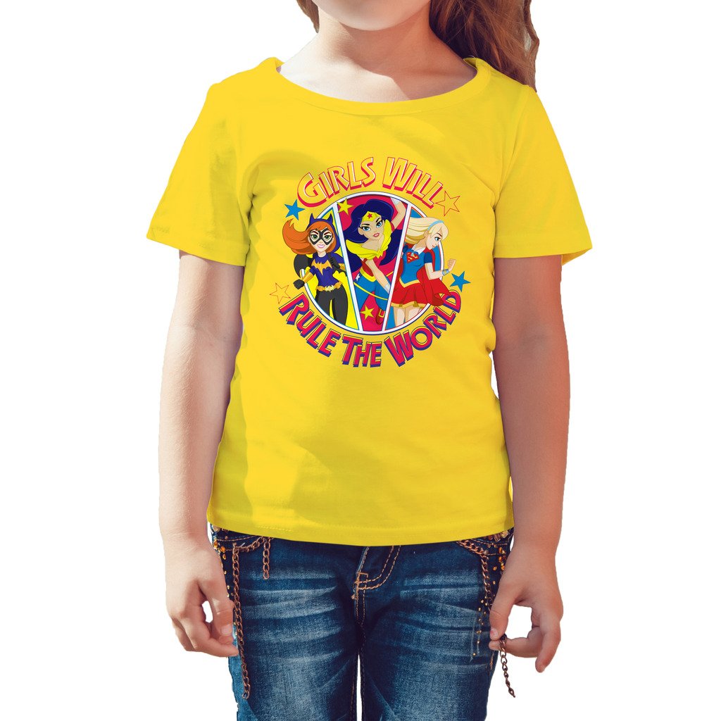 DC Super Hero Girls Batgirl Wonder Woman Supergirl Rule The World Official Kid's T-Shirt ()