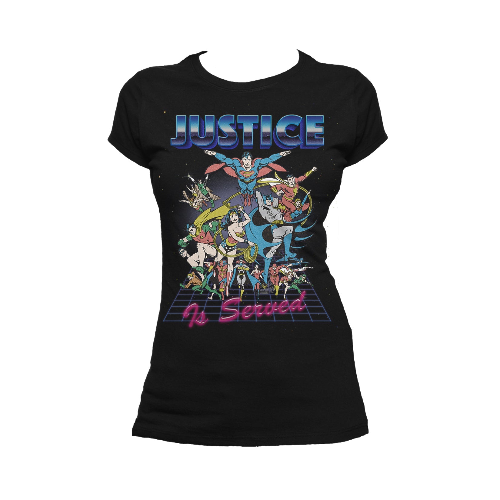 DC Comics Justice League Retro 80s Served Official Women's T-shirt