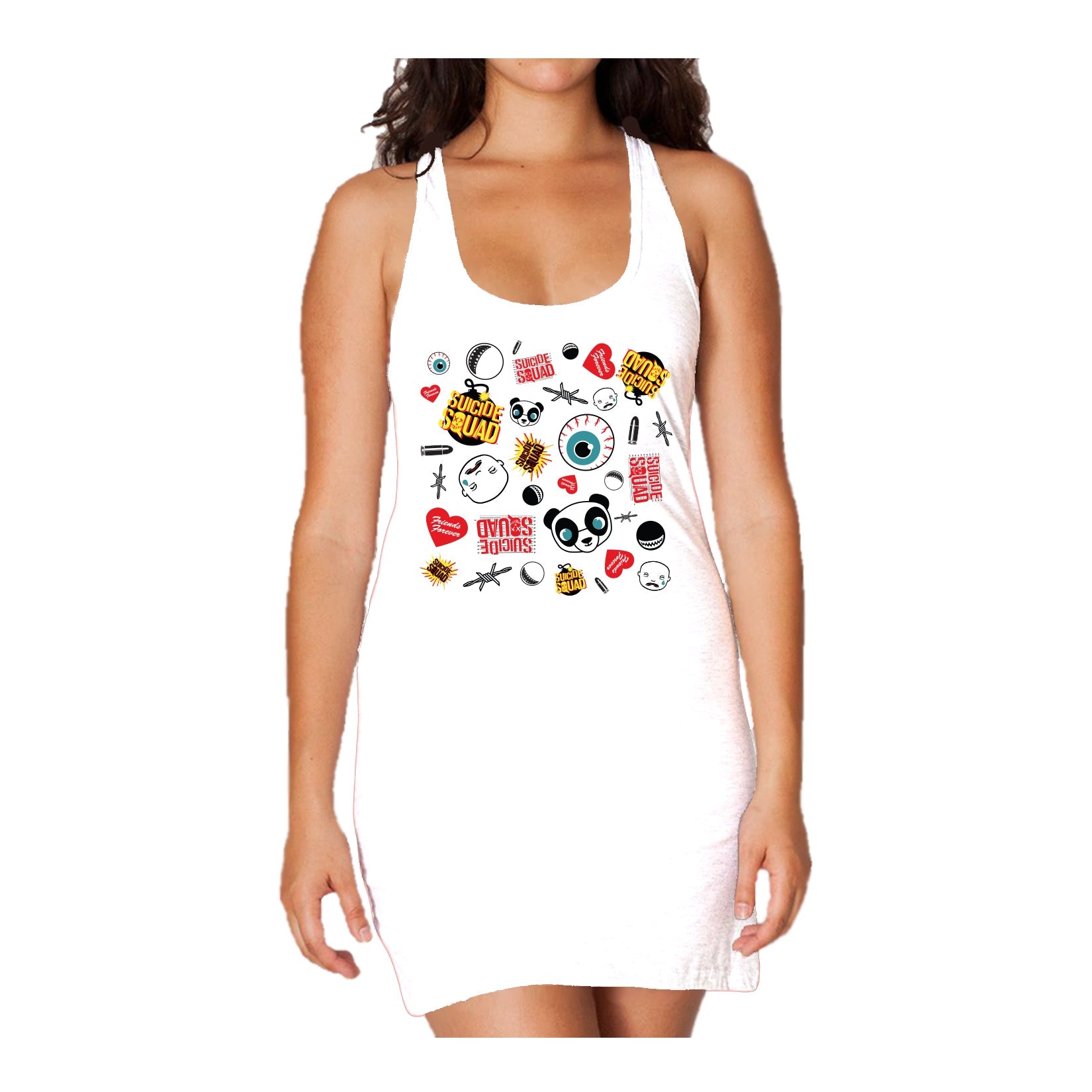 DC Suicide Squad Collage Emoji Official Women's Long Tank Dress ()